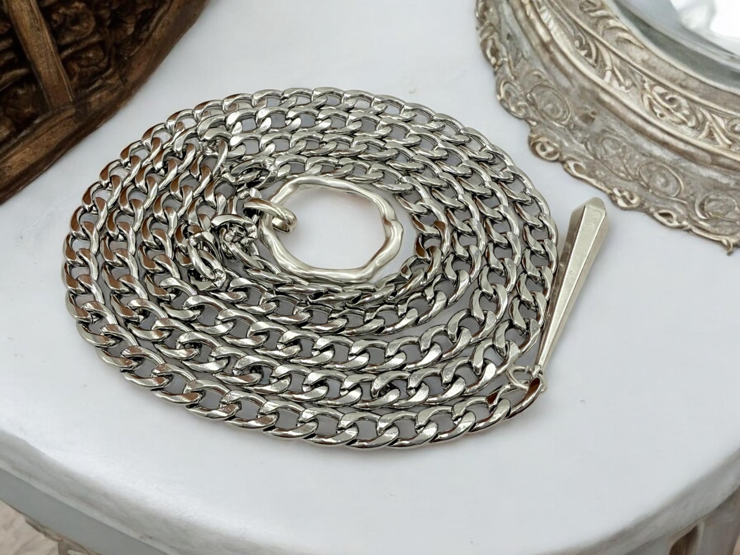 Silver antique adjustable chain wrap Y necklace,  chunky chain silver lariat necklace, teardrop pendant layering necklace, uno de 50 style