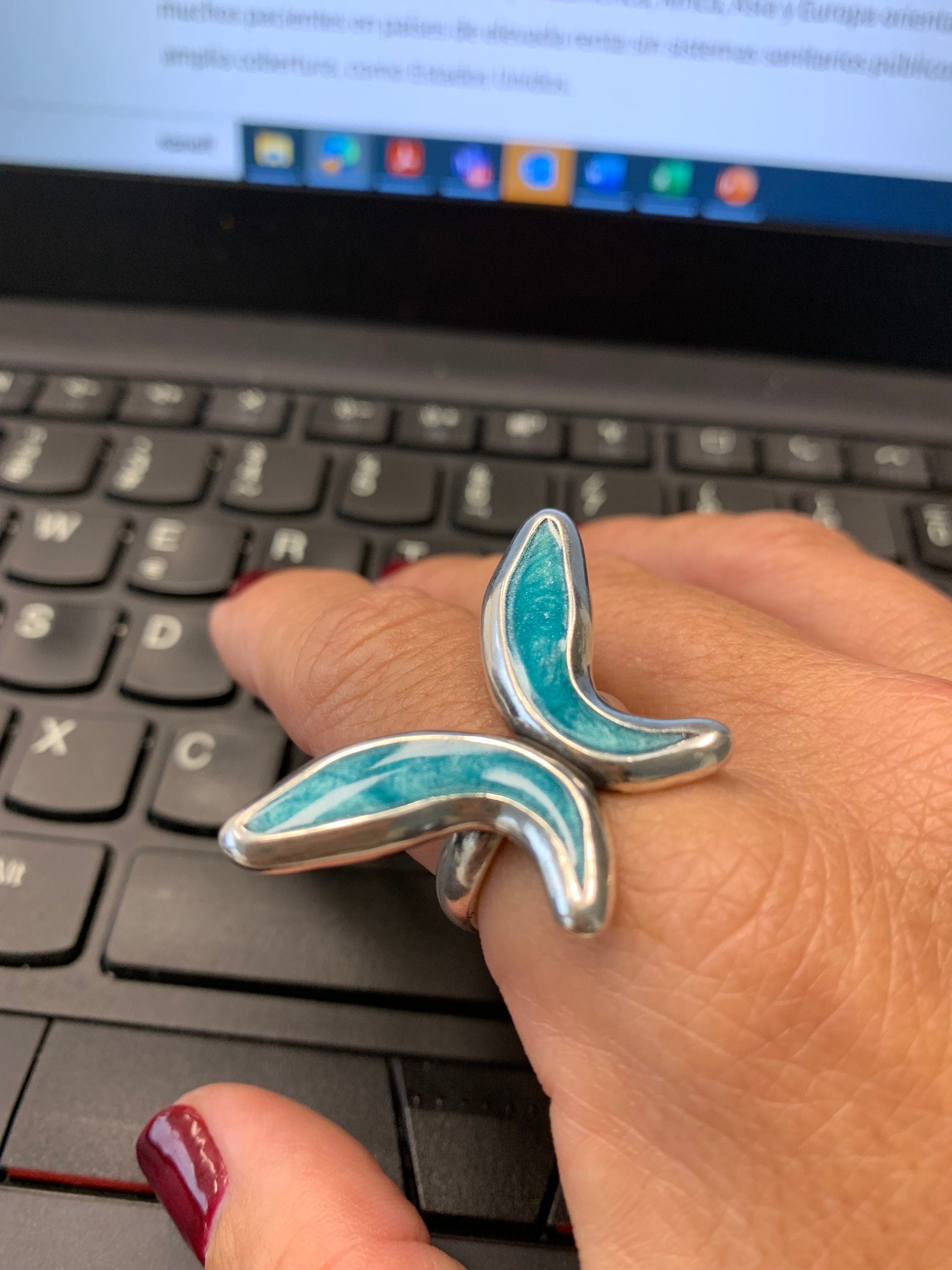 Statement butterfly chunky silver ring, oversize ring, unique design ring, special gift for women, uno de 50 style, blue ring, perfect gift