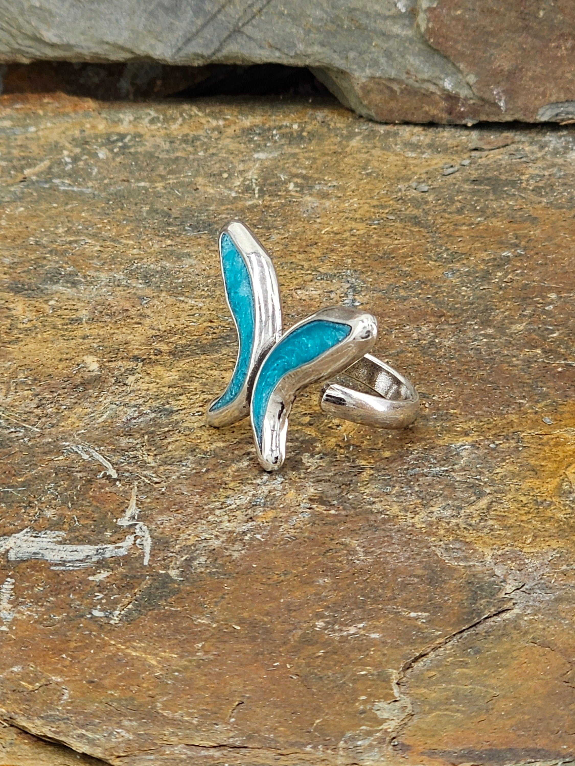 Statement butterfly chunky silver ring, oversize ring, unique design ring, special gift for women, uno de 50 style, blue ring, perfect gift
