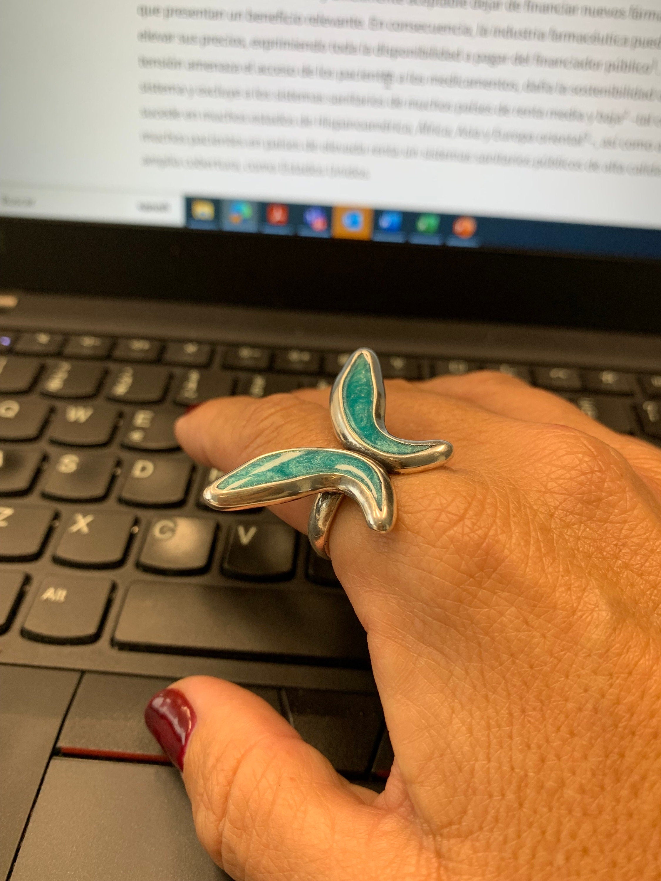 Statement butterfly chunky silver ring, oversize ring, unique design ring, special gift for women, uno de 50 style, blue ring, perfect gift