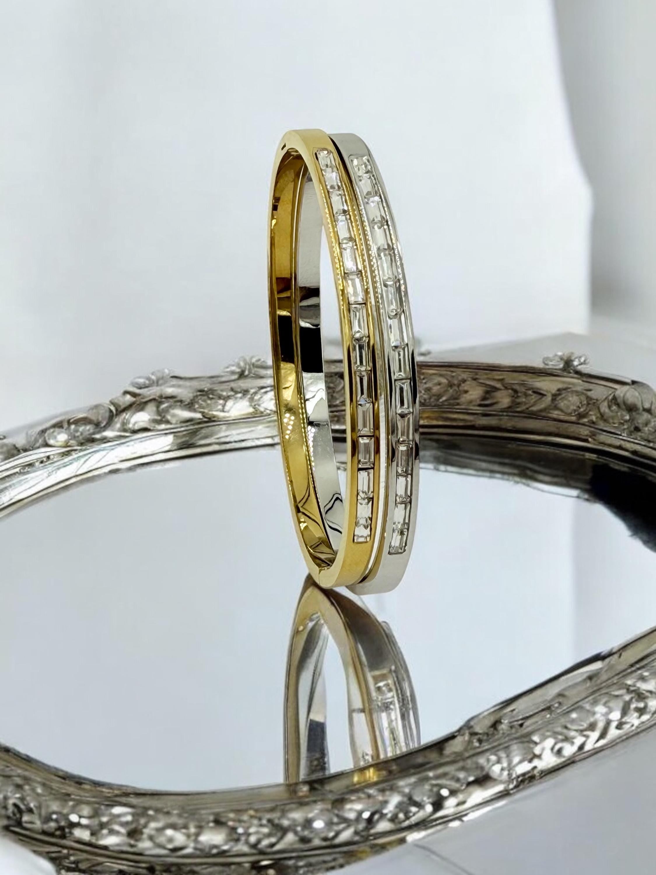 Silver or gold rigid bangle with zirconia, stainless steel bangle, gold or silver cuff, bohemian rigid bracelet, girlfriend birthday gift