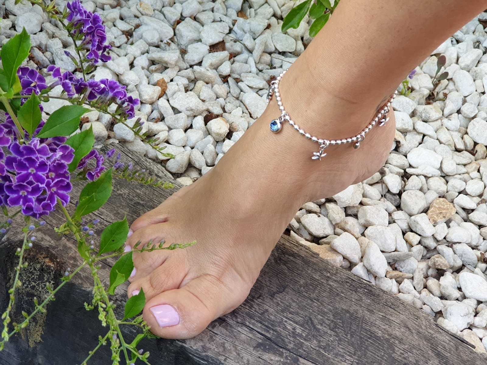 Silver Plated Zamak Anklet Bracelet | Bohemian Feet Summer Boho Jewelry | Handmade Gift for Girlfriend | Beach and Beachwear Accessory
