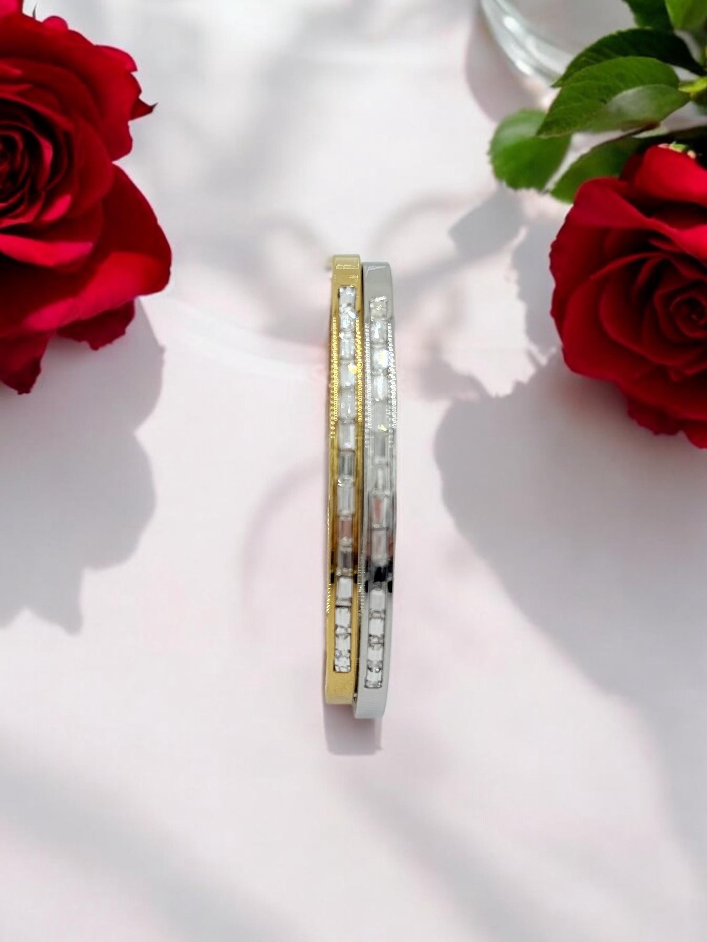 Silver or gold rigid bangle with zirconia, stainless steel bangle, gold or silver cuff, bohemian rigid bracelet, girlfriend birthday gift