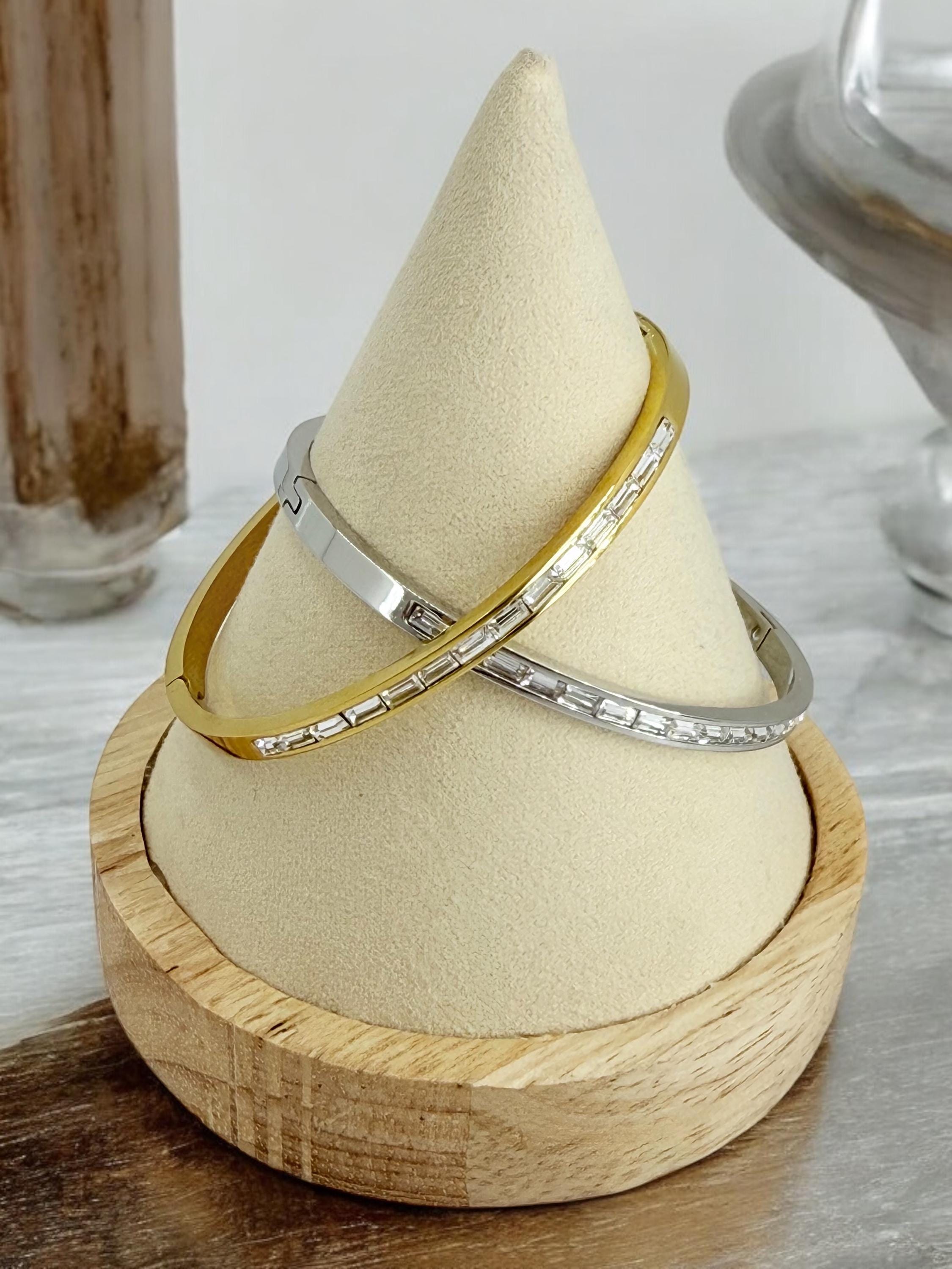 Silver or gold rigid bangle with zirconia, stainless steel bangle, gold or silver cuff, bohemian rigid bracelet, girlfriend birthday gift