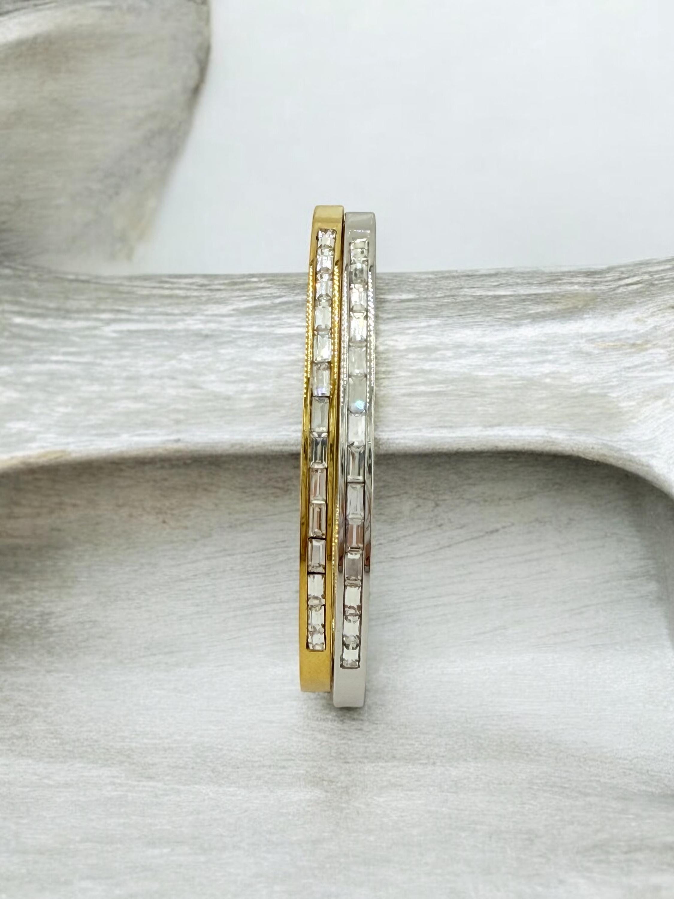 Silver or gold rigid bangle with zirconia, stainless steel bangle, gold or silver cuff, bohemian rigid bracelet, girlfriend birthday gift