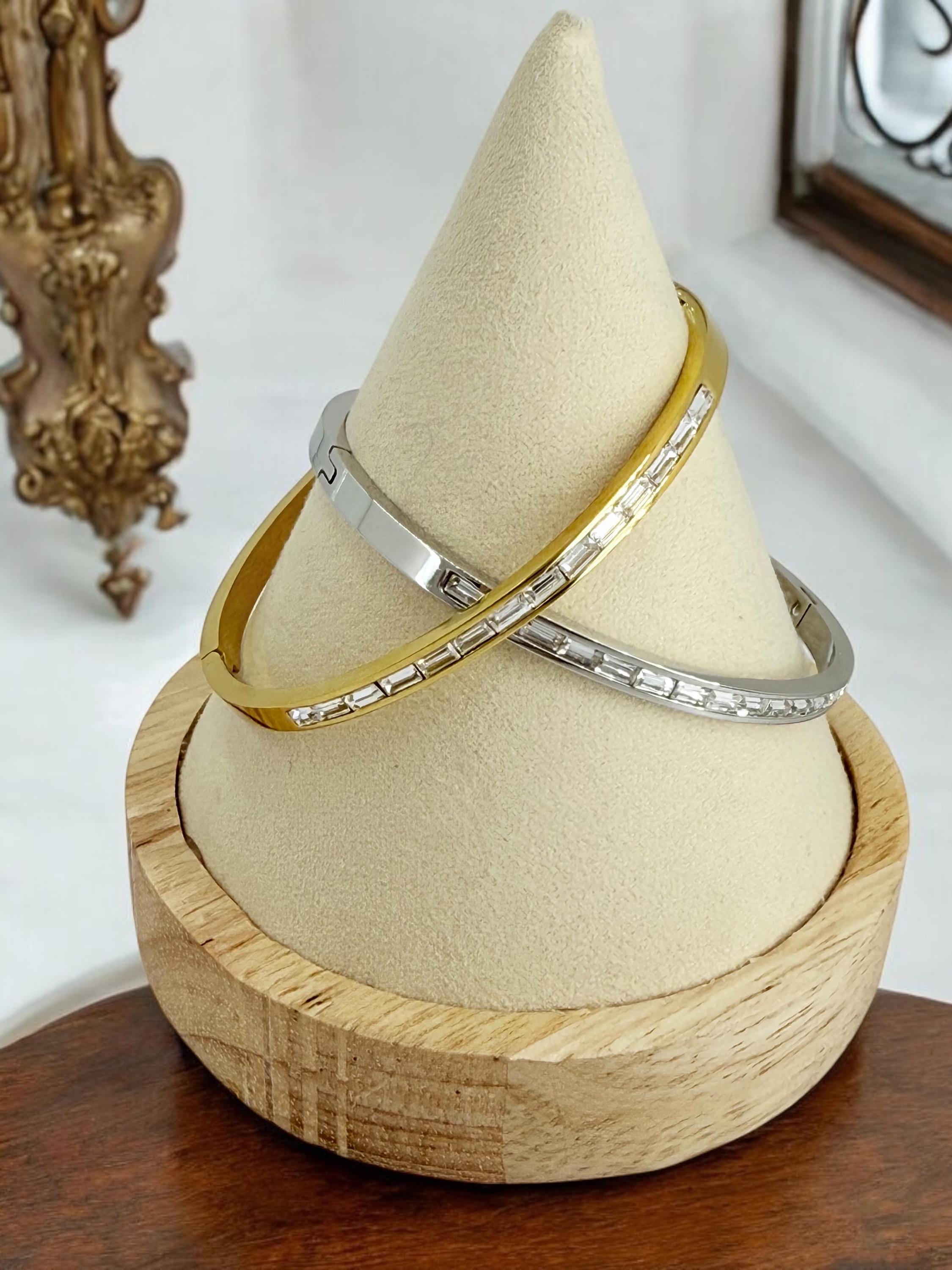 Silver or gold rigid bangle with zirconia, stainless steel bangle, gold or silver cuff, bohemian rigid bracelet, girlfriend birthday gift