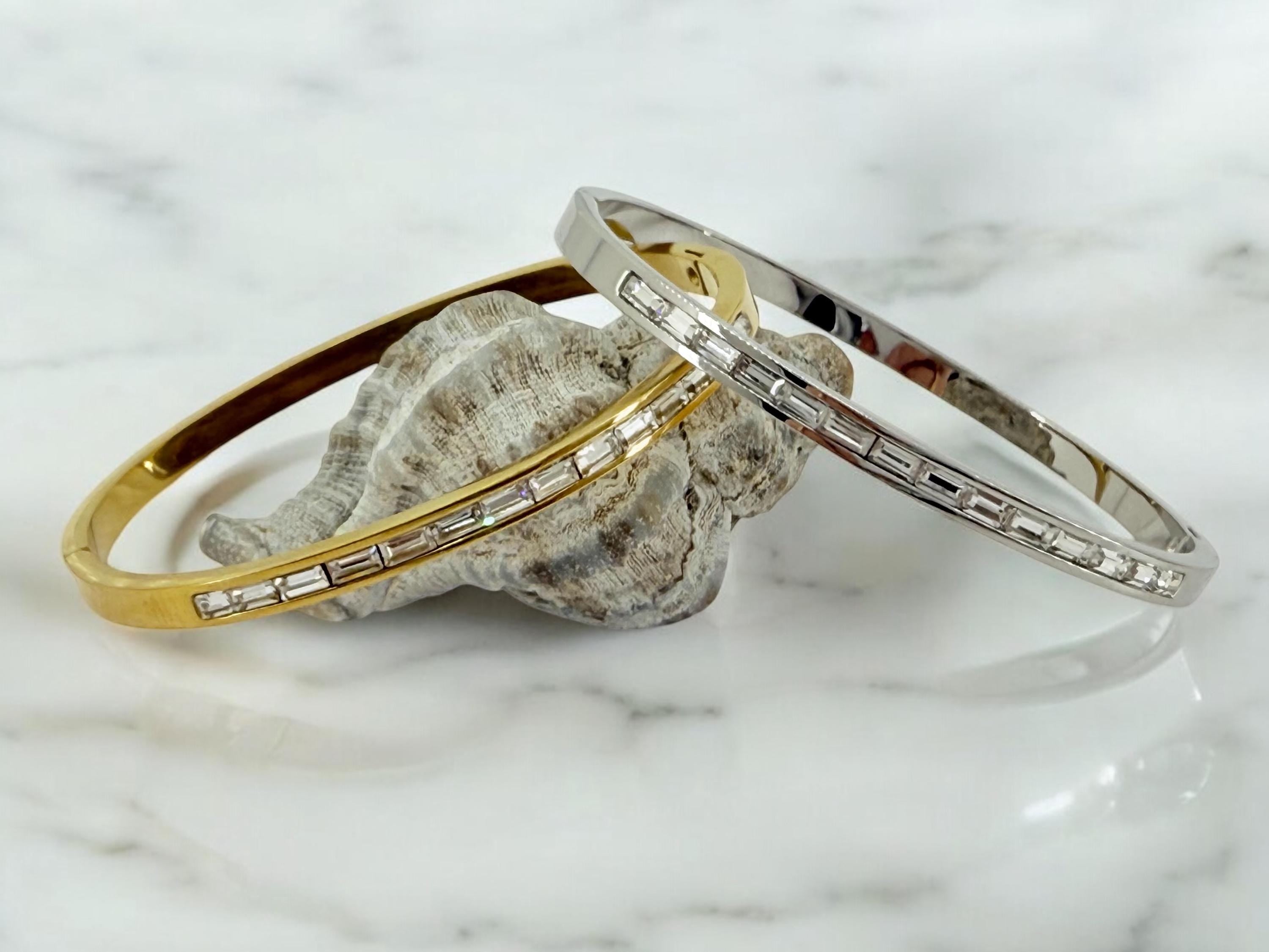 Silver or gold rigid bangle with zirconia, stainless steel bangle, gold or silver cuff, bohemian rigid bracelet, girlfriend birthday gift