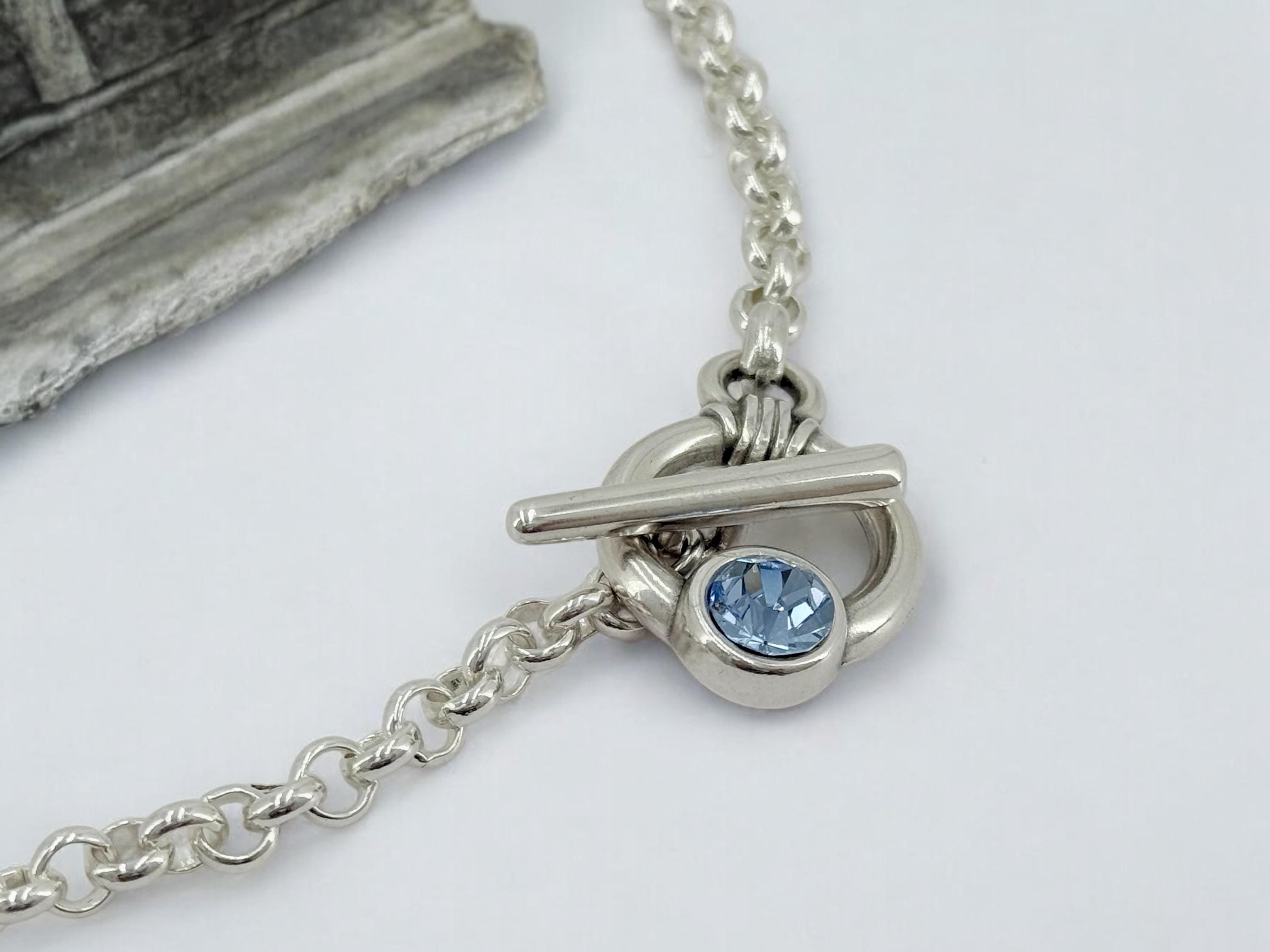 Chunky silver rolo chain necklace with toggle clasp with Swarovski crystal, bold chain silver necklace, statement silver chunky necklace