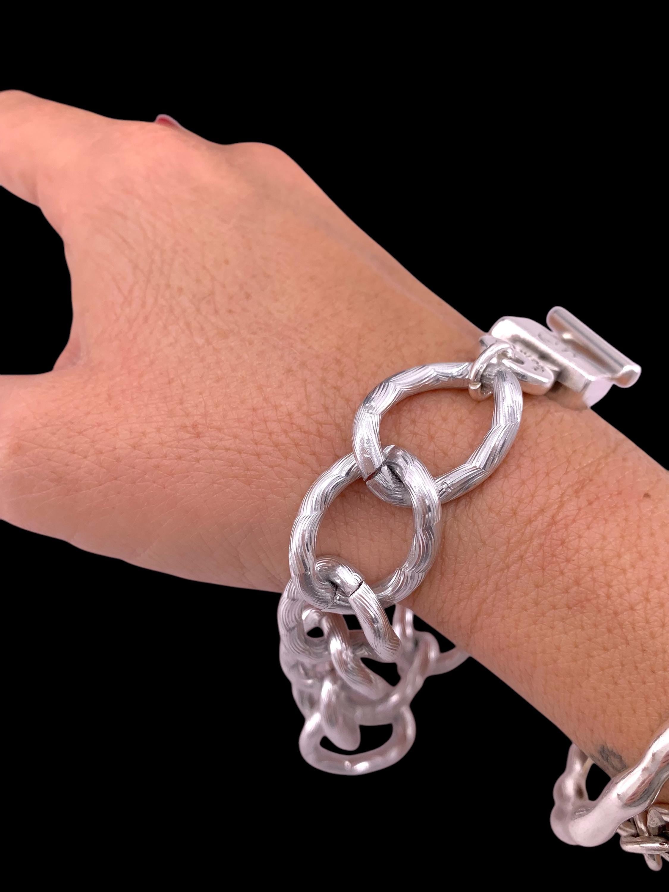 Toggle chunky chain silver bracelet, voluminous bracelet, bold chain bracelet, silver toggle bracelet, gift for sister, padlock bracelet