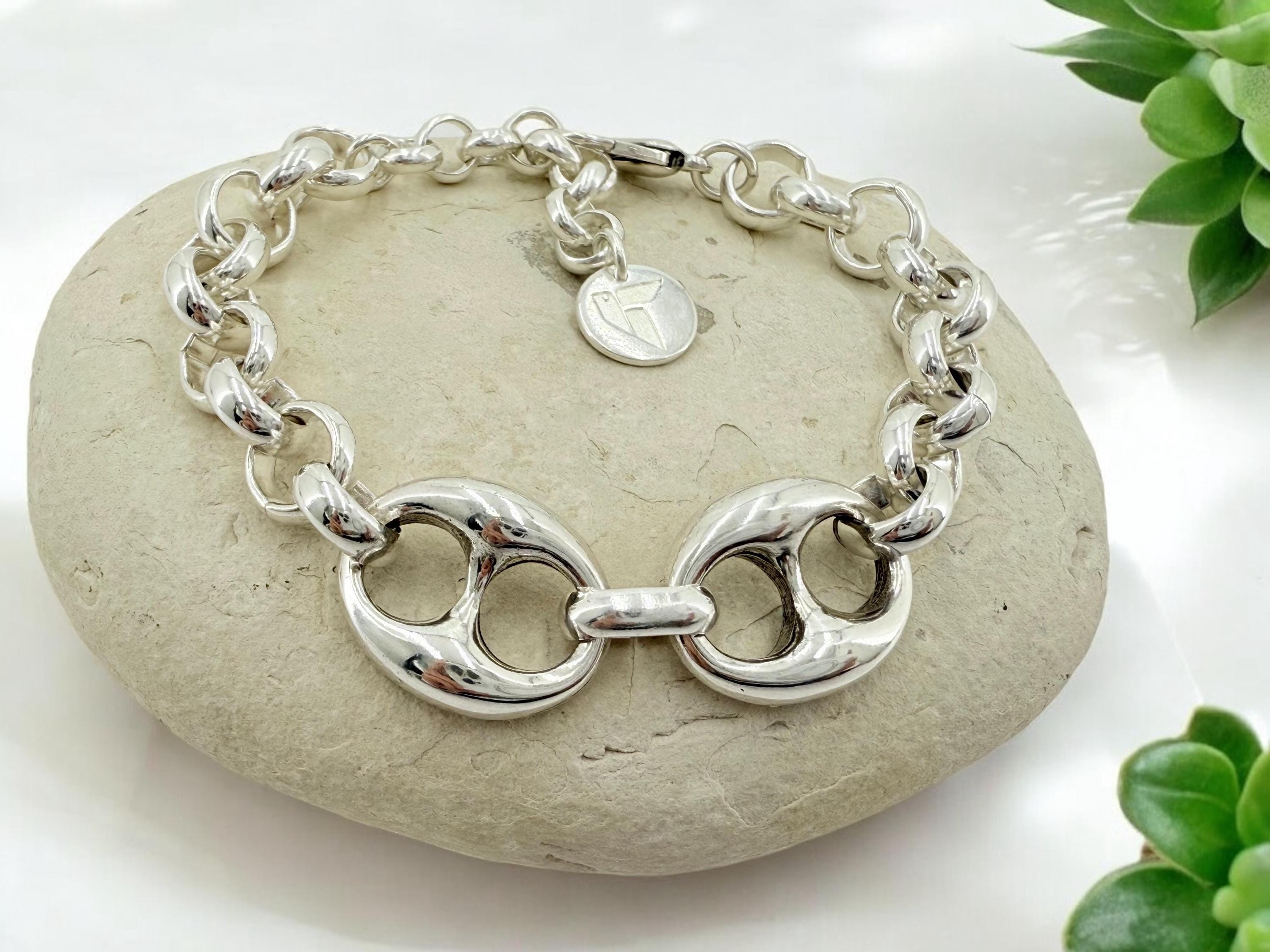 Chunky Silver chain bracelet, big link rolo chain bracelet, heavyweight chain bracelet, statement bracelet, uno de 50 style, gift for women