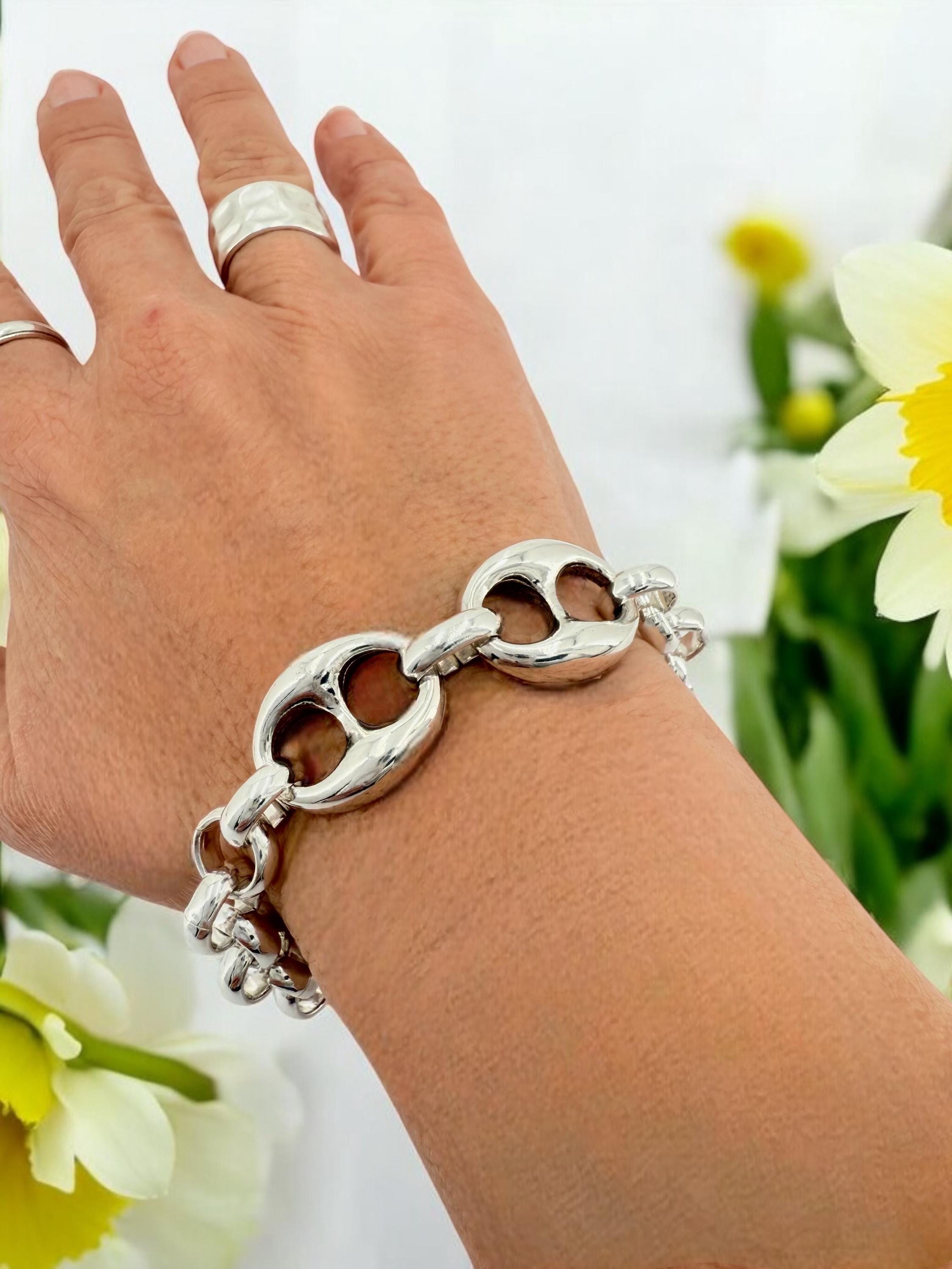 Chunky Silver chain bracelet, big link rolo chain bracelet, heavyweight chain bracelet, statement bracelet, uno de 50 style, gift for women