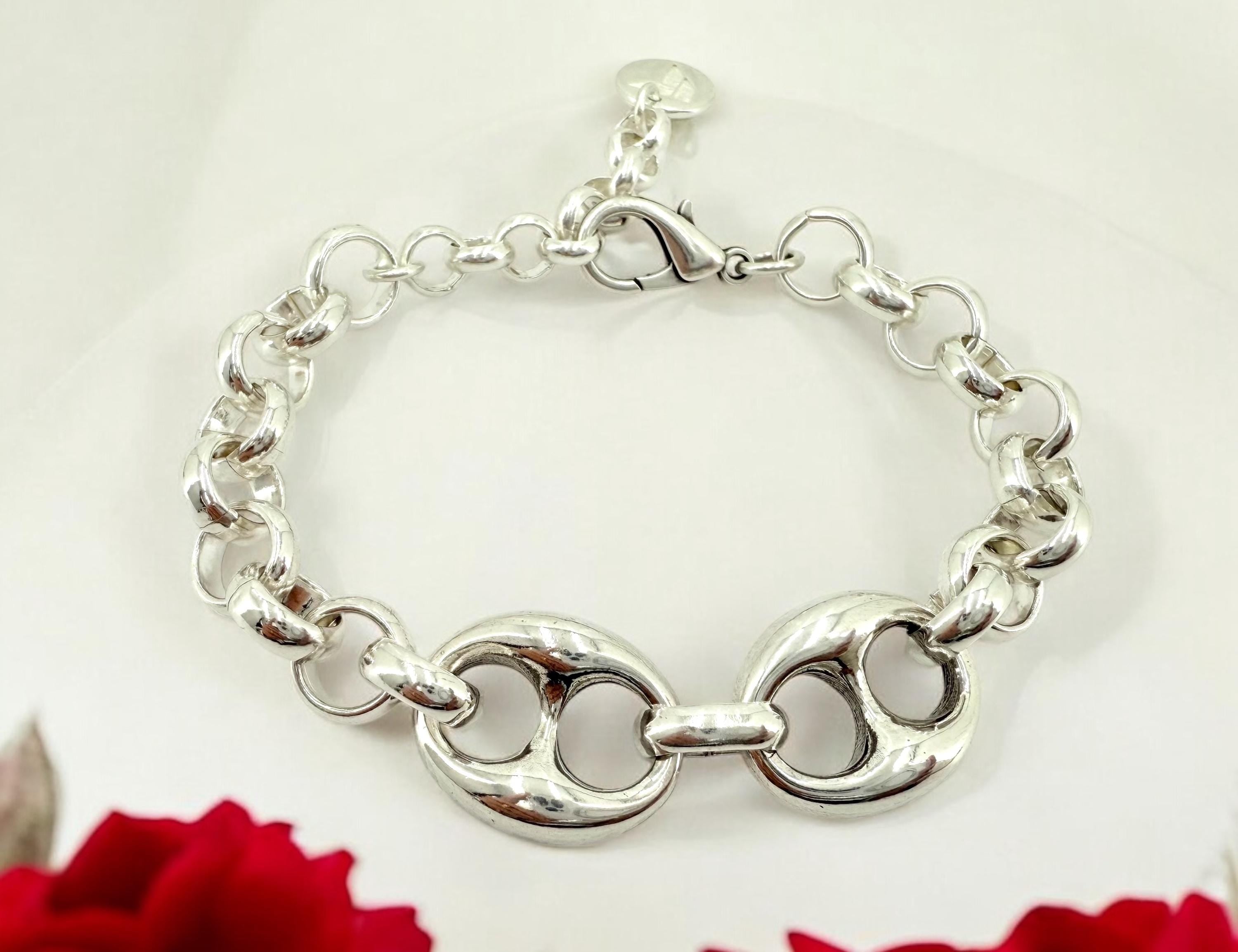 Chunky Silver chain bracelet, big link rolo chain bracelet, heavyweight chain bracelet, statement bracelet, uno de 50 style, gift for women