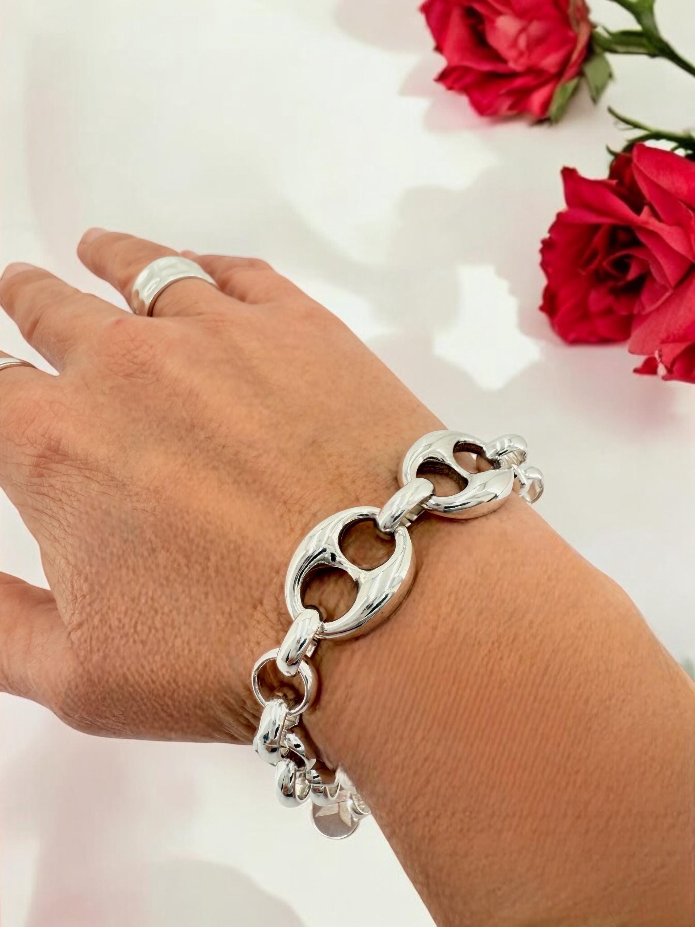 Chunky Silver chain bracelet, big link rolo chain bracelet, heavyweight chain bracelet, statement bracelet, uno de 50 style, gift for women