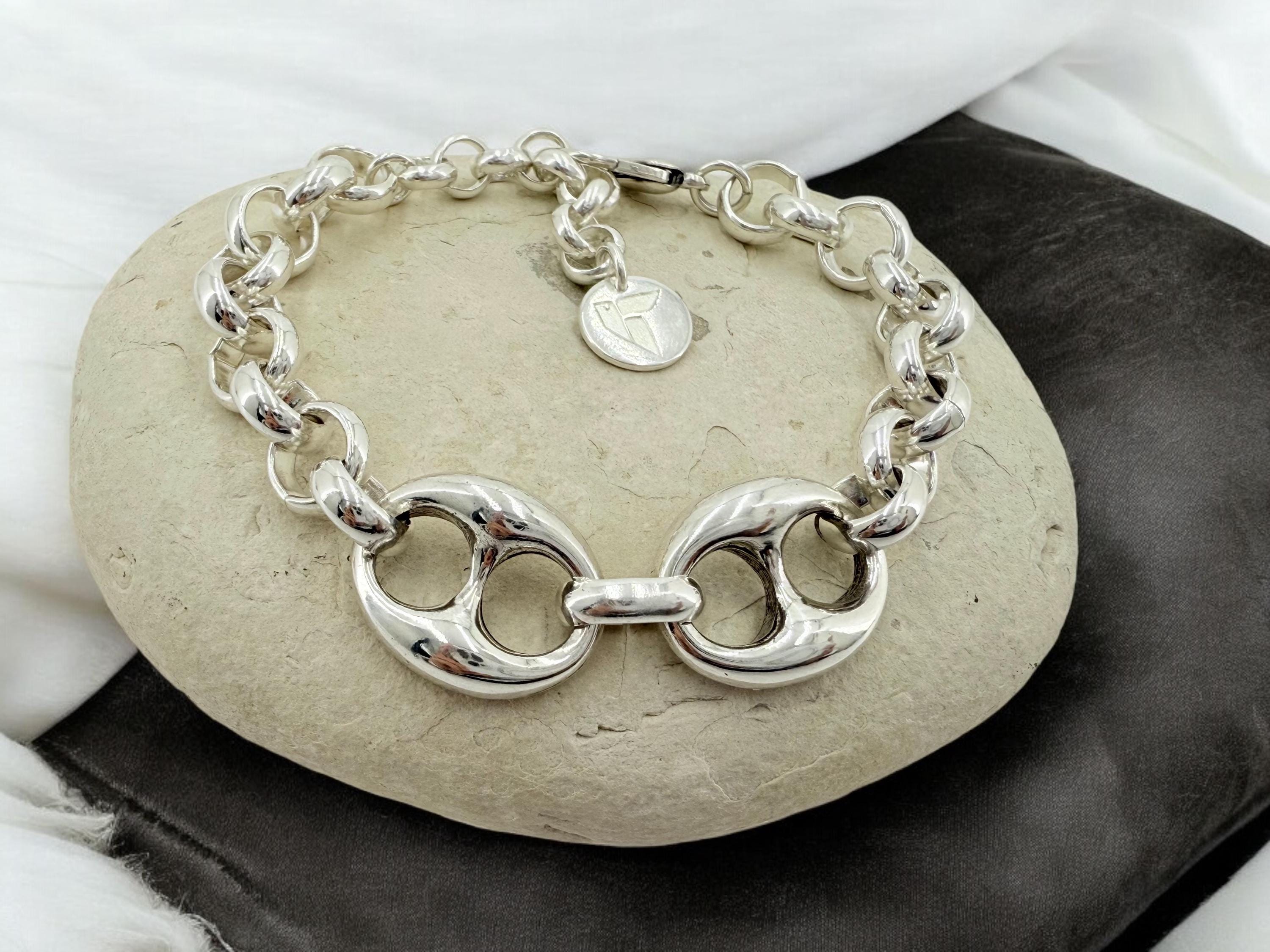 Chunky Silver chain bracelet, big link rolo chain bracelet, heavyweight chain bracelet, statement bracelet, uno de 50 style, gift for women