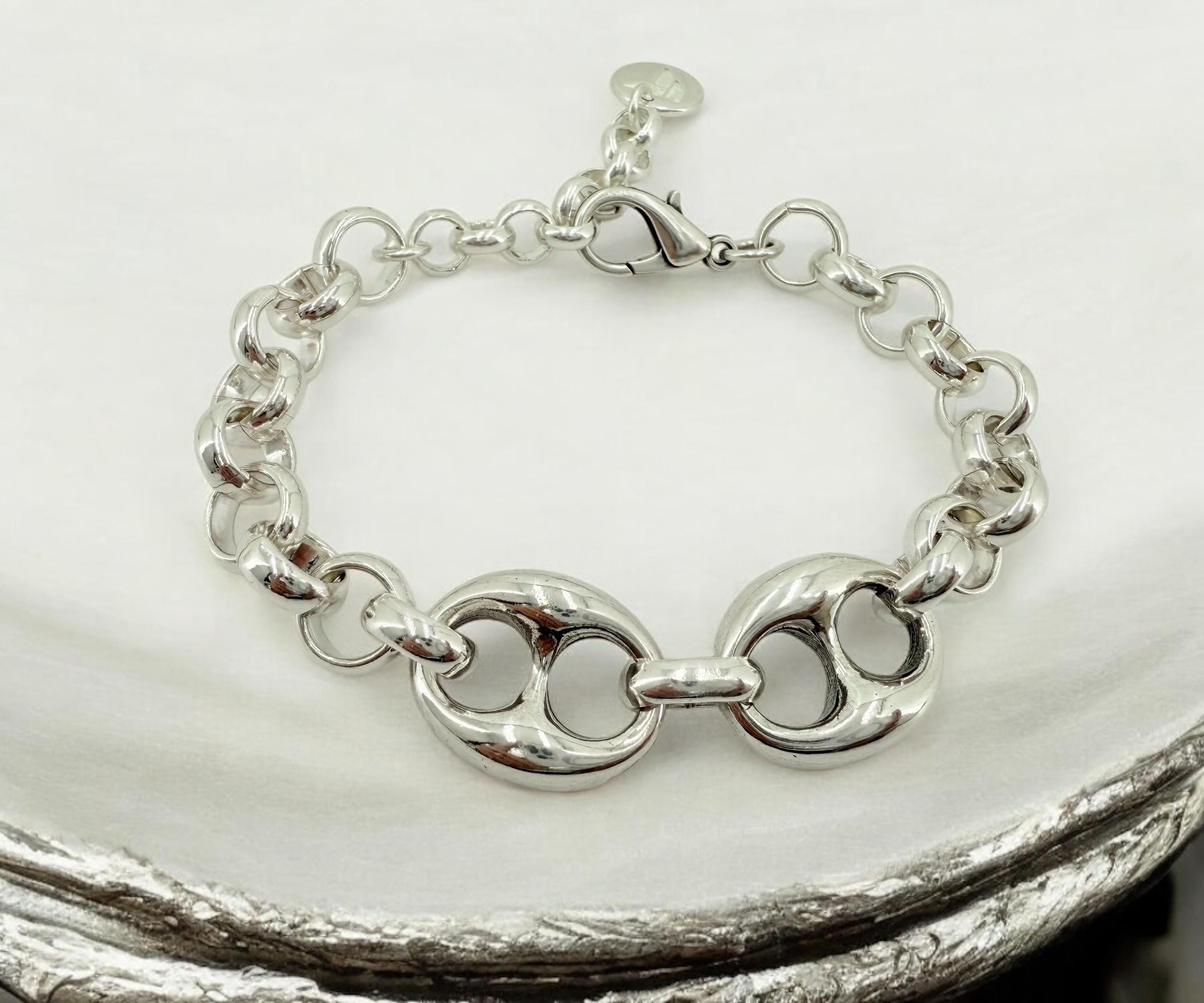 Chunky Silver chain bracelet, big link rolo chain bracelet, heavyweight chain bracelet, statement bracelet, uno de 50 style, gift for women