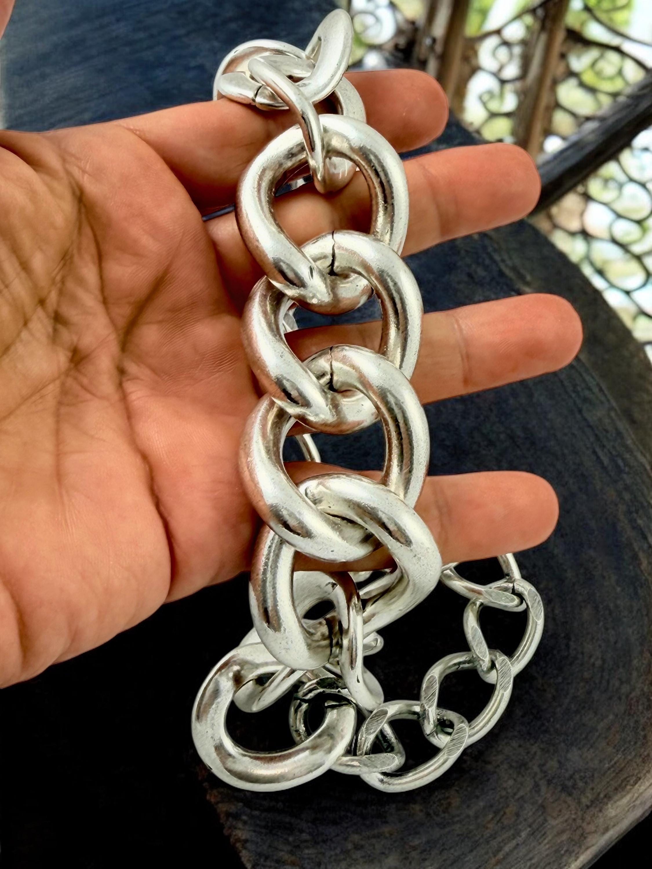 Chunky silver chain necklace with toggle clasp, statement chain necklace, big link silver chain necklace, uno de 50 style, gift for her