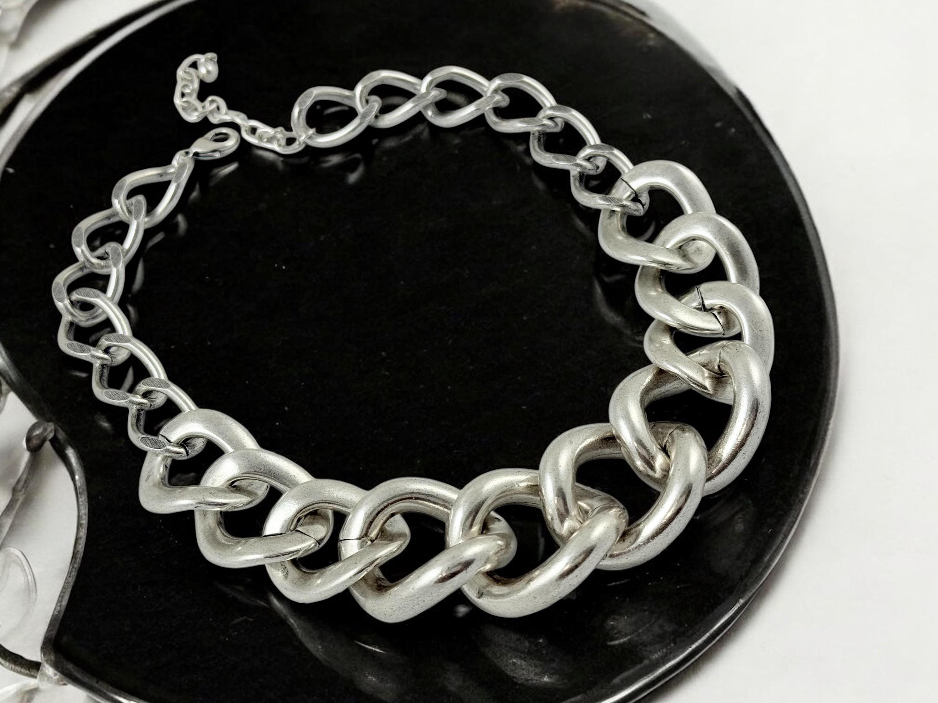 Chunky silver chain necklace with toggle clasp, statement chain necklace, big link silver chain necklace, uno de 50 style, gift for her