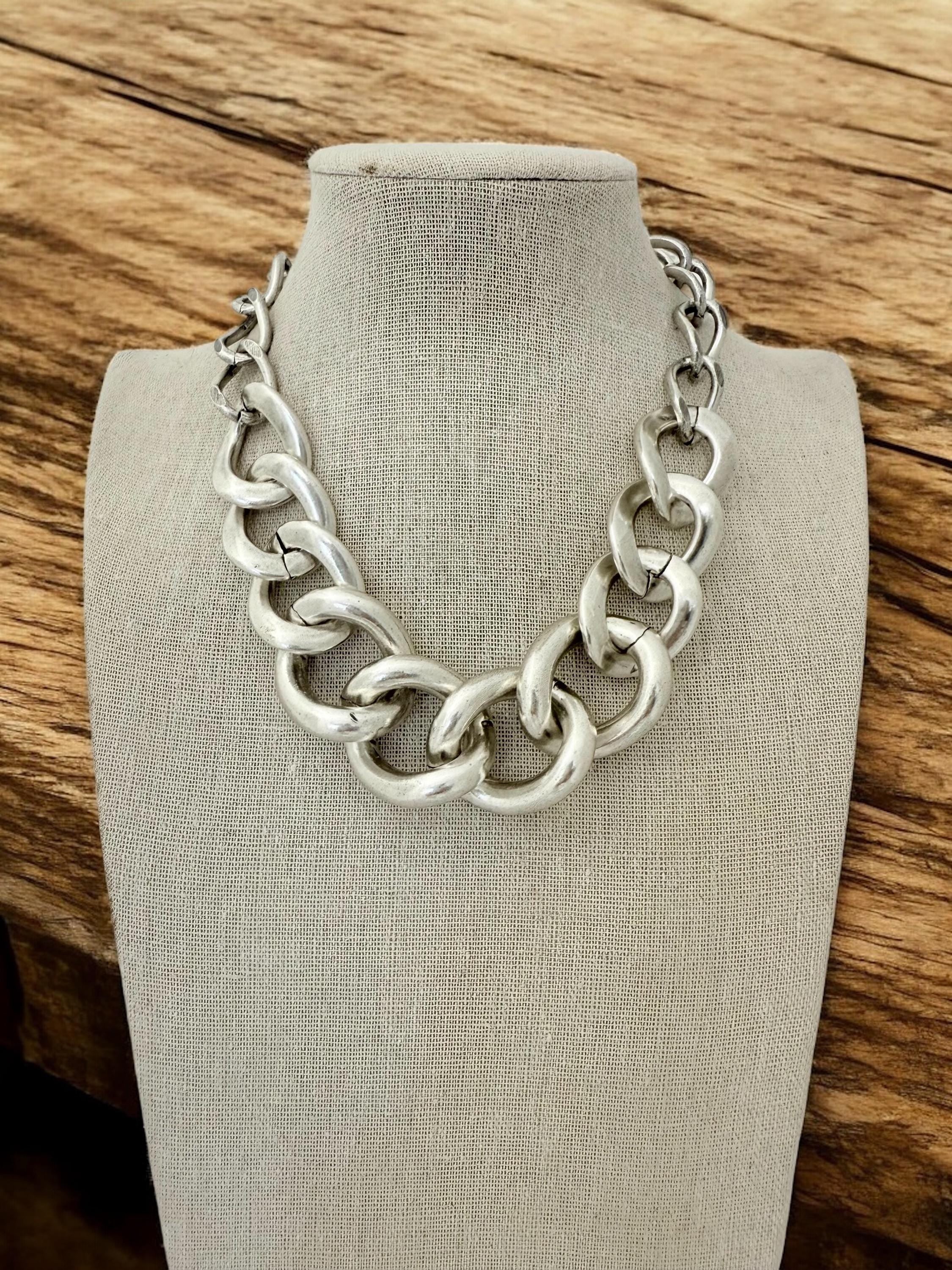 Chunky silver chain necklace with toggle clasp, statement chain necklace, big link silver chain necklace, uno de 50 style, gift for her