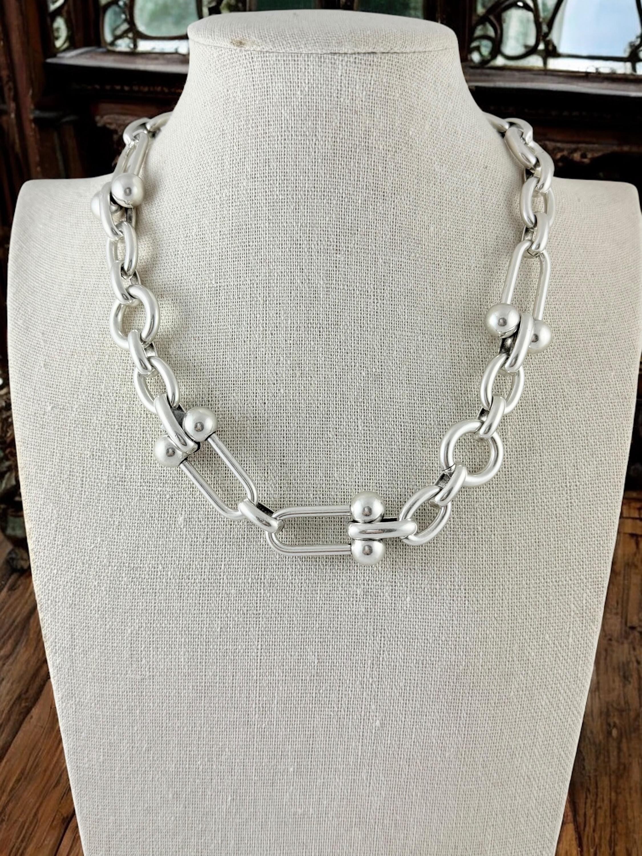 Chunky Sculptural Link Necklace – Bold Silver Chain with Unique Design & Adjustable Length - statement choker