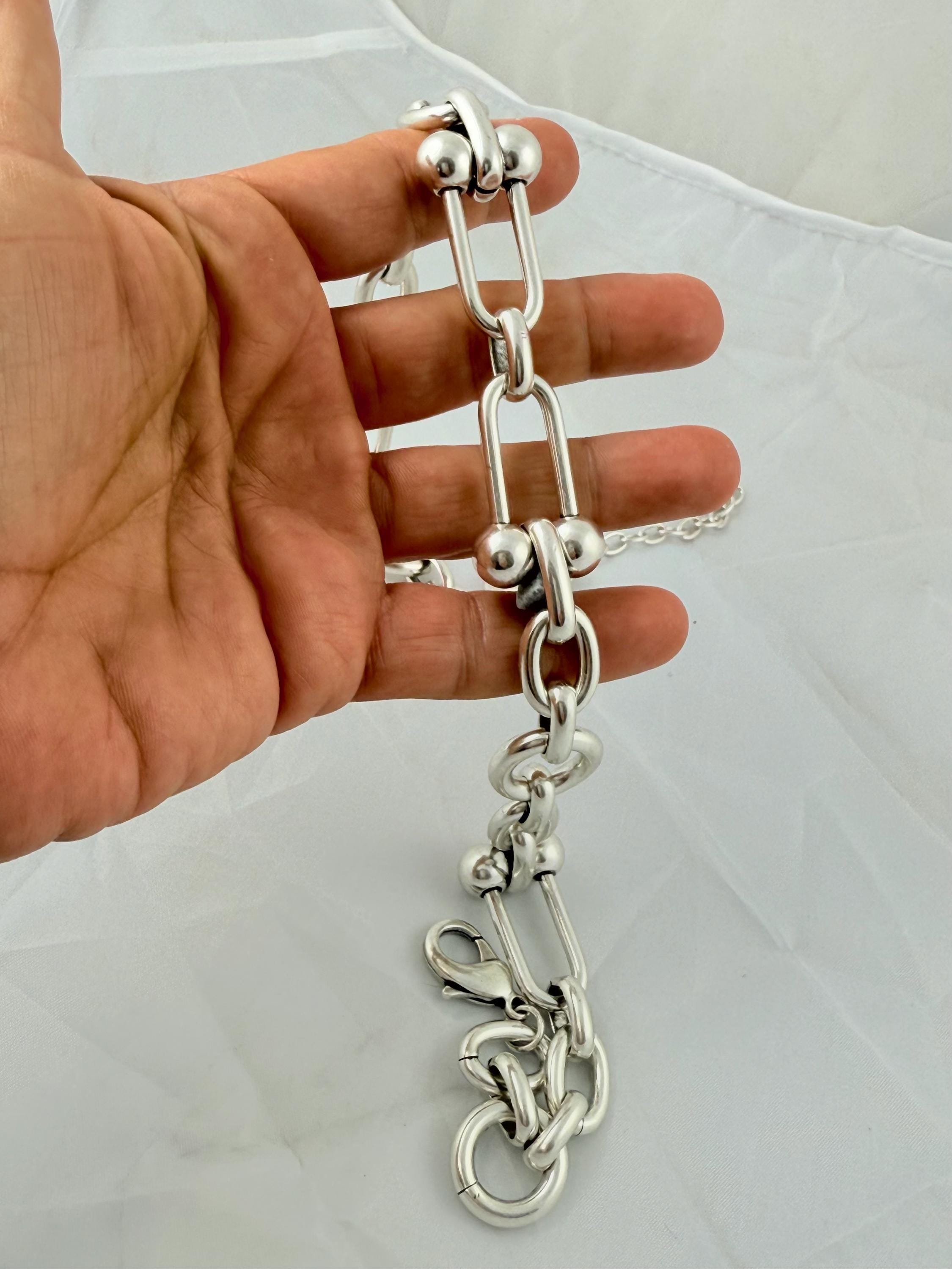 Chunky Sculptural Link Necklace – Bold Silver Chain with Unique Design & Adjustable Length - statement choker