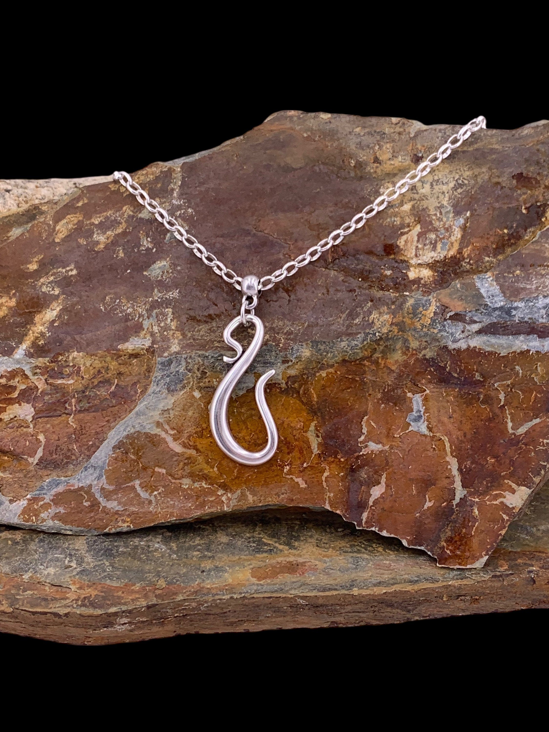 Chunky Hook Pendant Necklace – Bold Silver-Plated Chain with Sculptural Clasp – Handmade Statement Jewelry - gift for women - serpent choker