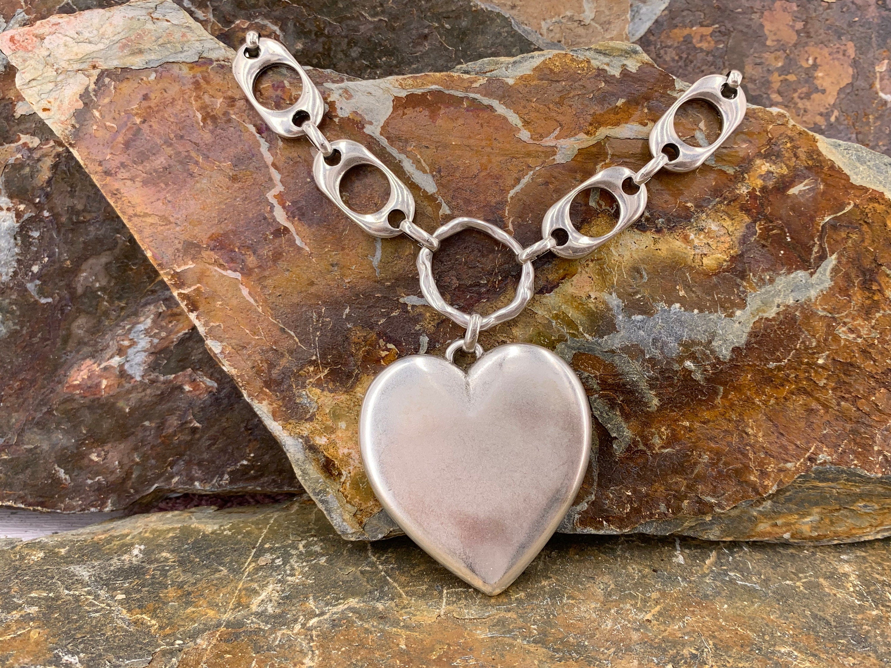 Heart pendant chunky silver chain choker, swarovski heart choker, bold chain choker,  statement silver choker, chunky link chain choker,