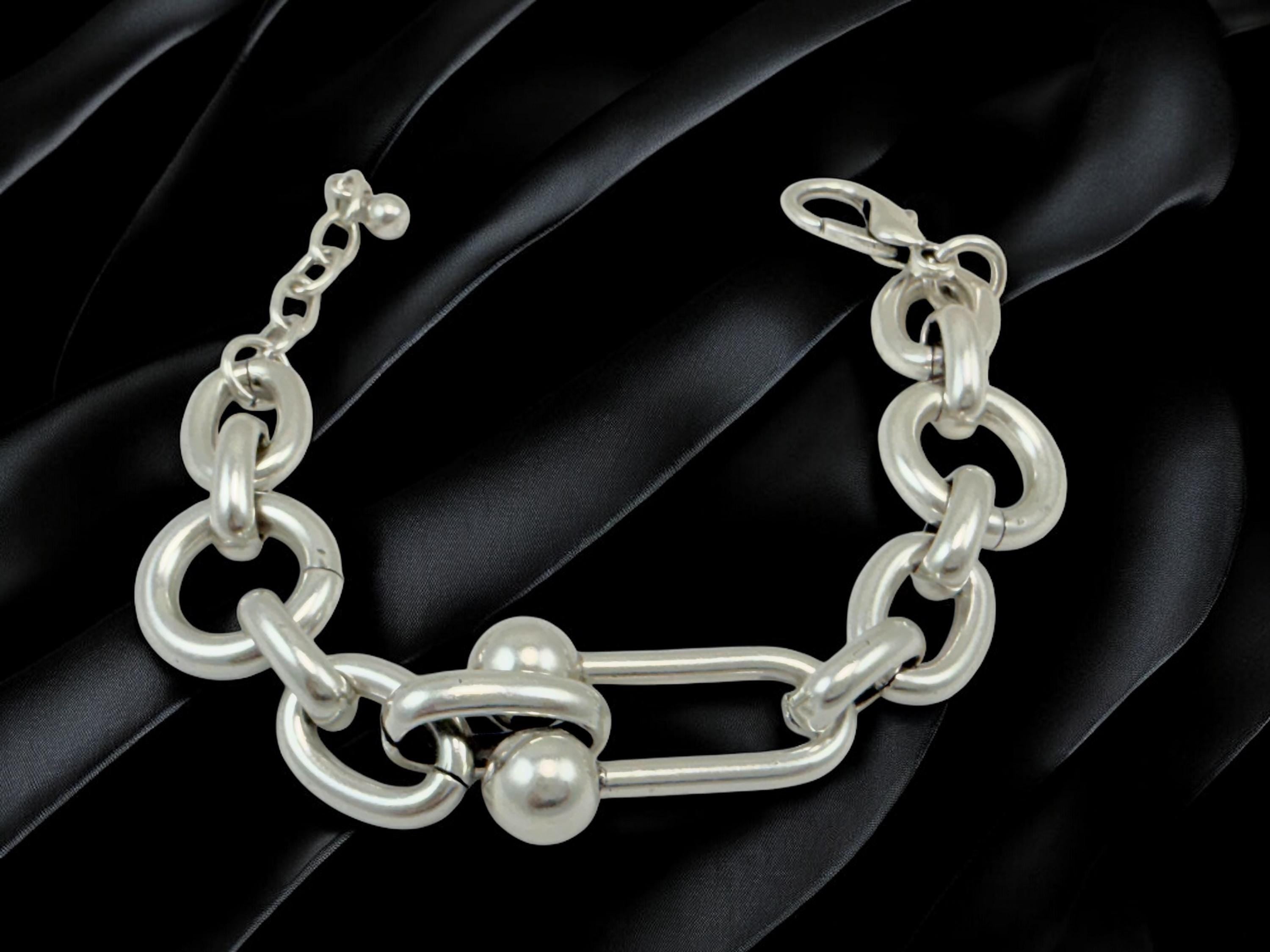 Chunky silver bracelet, bold link bracelet, thick chain bracelet, statement boho bracelet, uno de 50 style, bracelet, women birthday gift