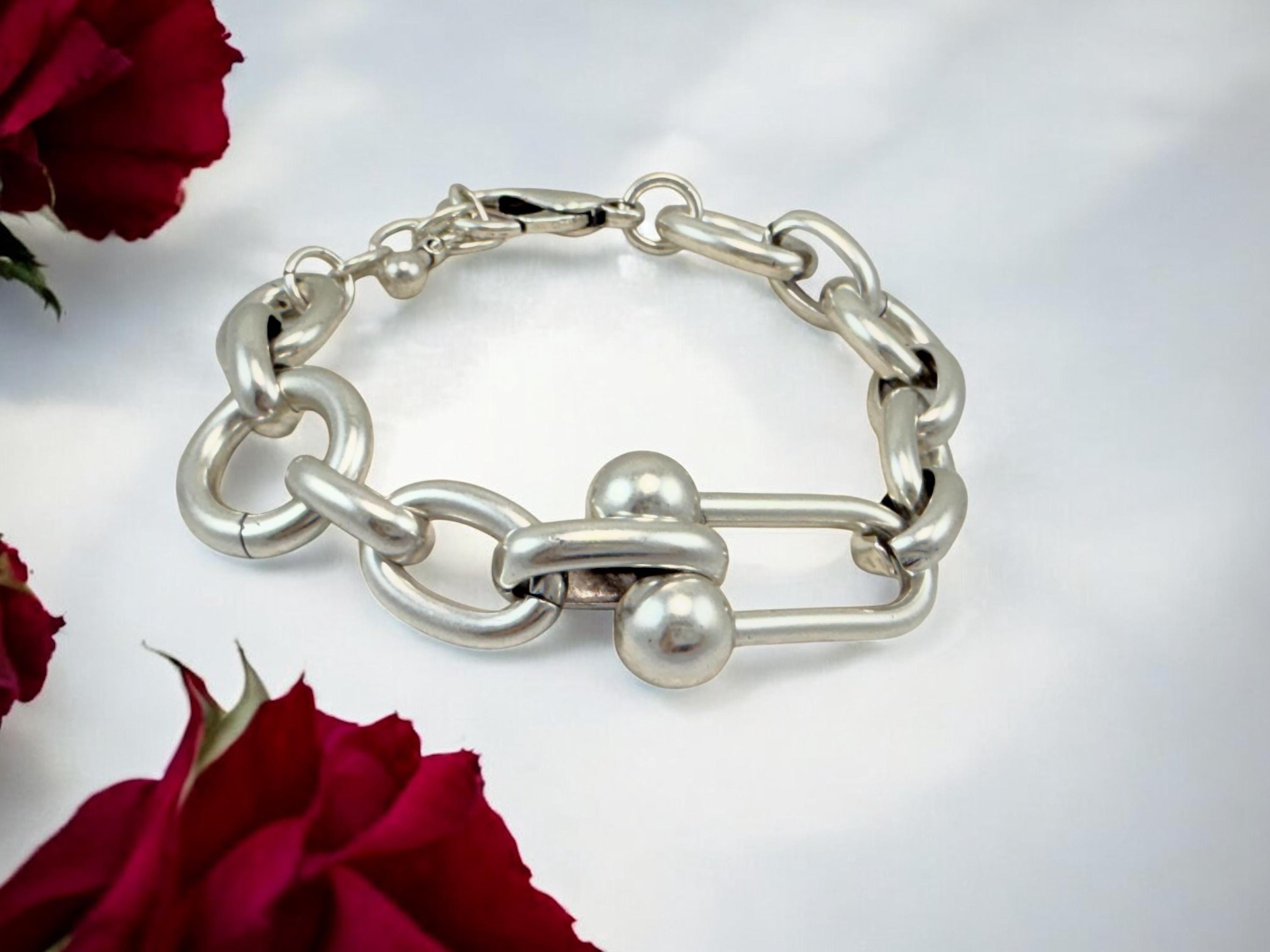 Chunky silver bracelet, bold link bracelet, thick chain bracelet, statement boho bracelet, uno de 50 style, bracelet, women birthday gift