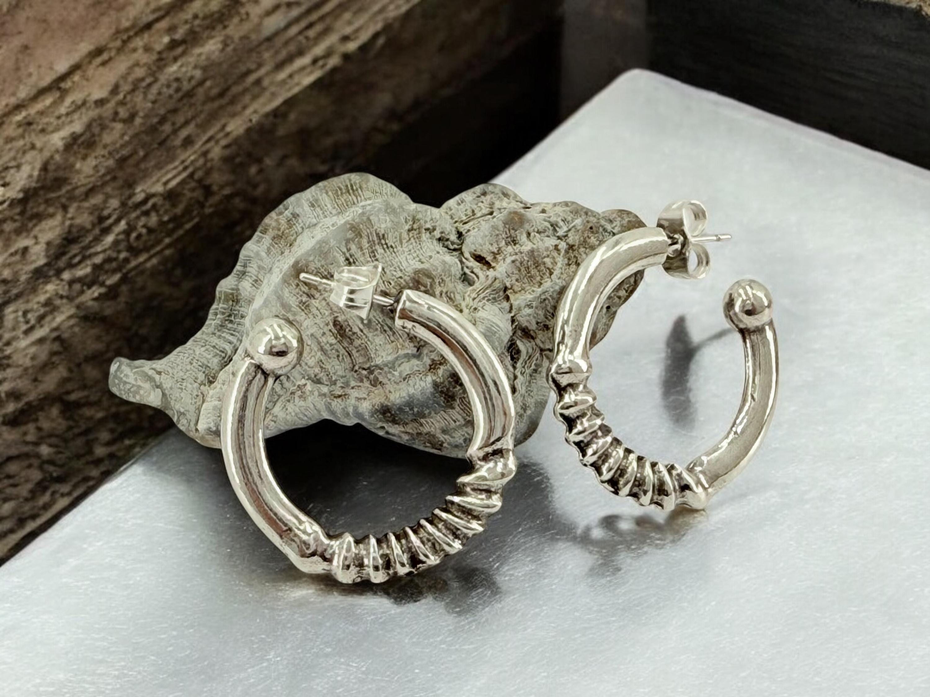 Big Chunky silver hoops, hammered hoops, engraved silver hoops, statement silver hoops, uno de 50 style, bulky hoops, bohemian hoops, gift