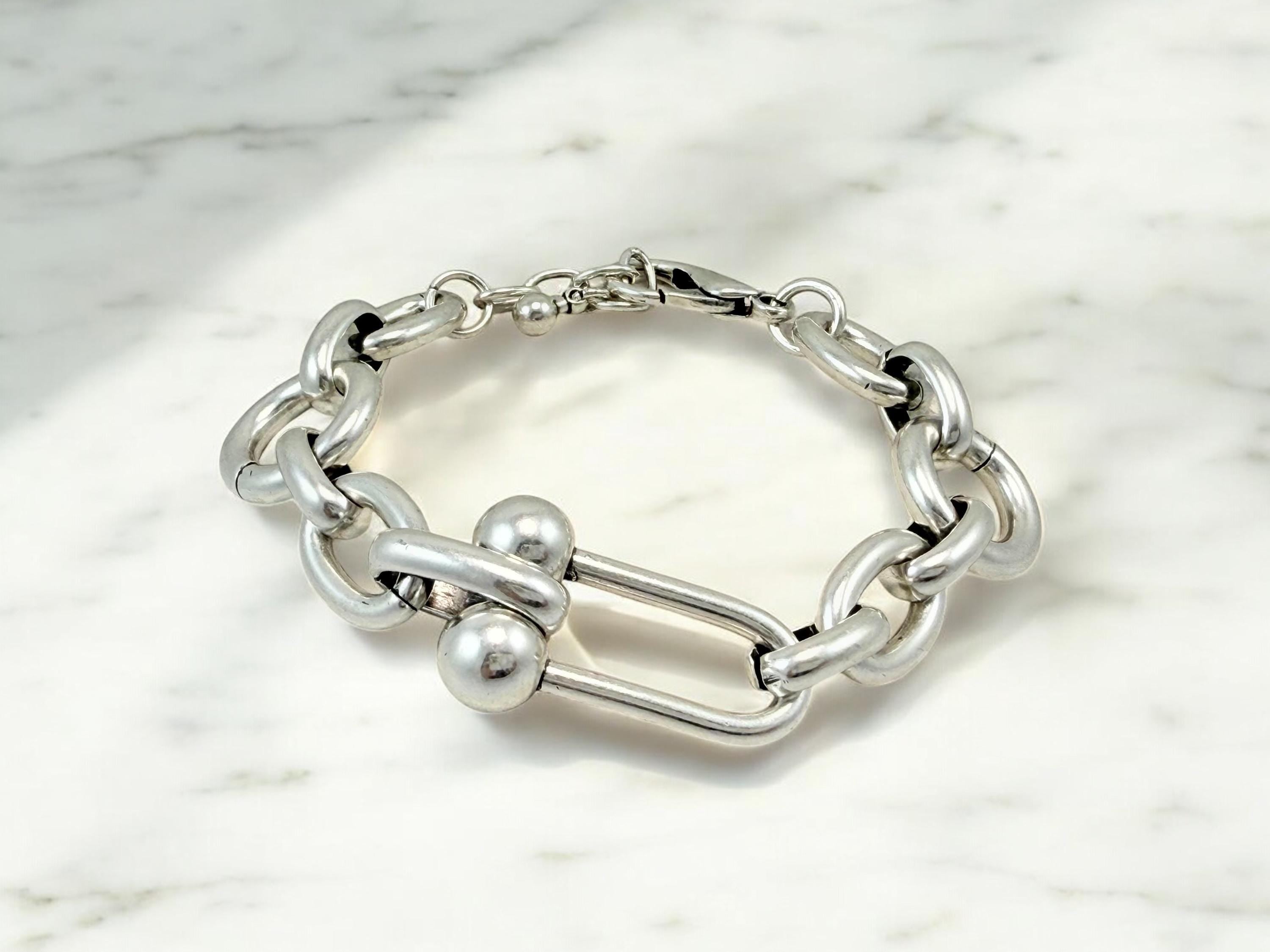 Chunky silver bracelet, bold link bracelet, thick chain bracelet, statement boho bracelet, uno de 50 style, bracelet, women birthday gift