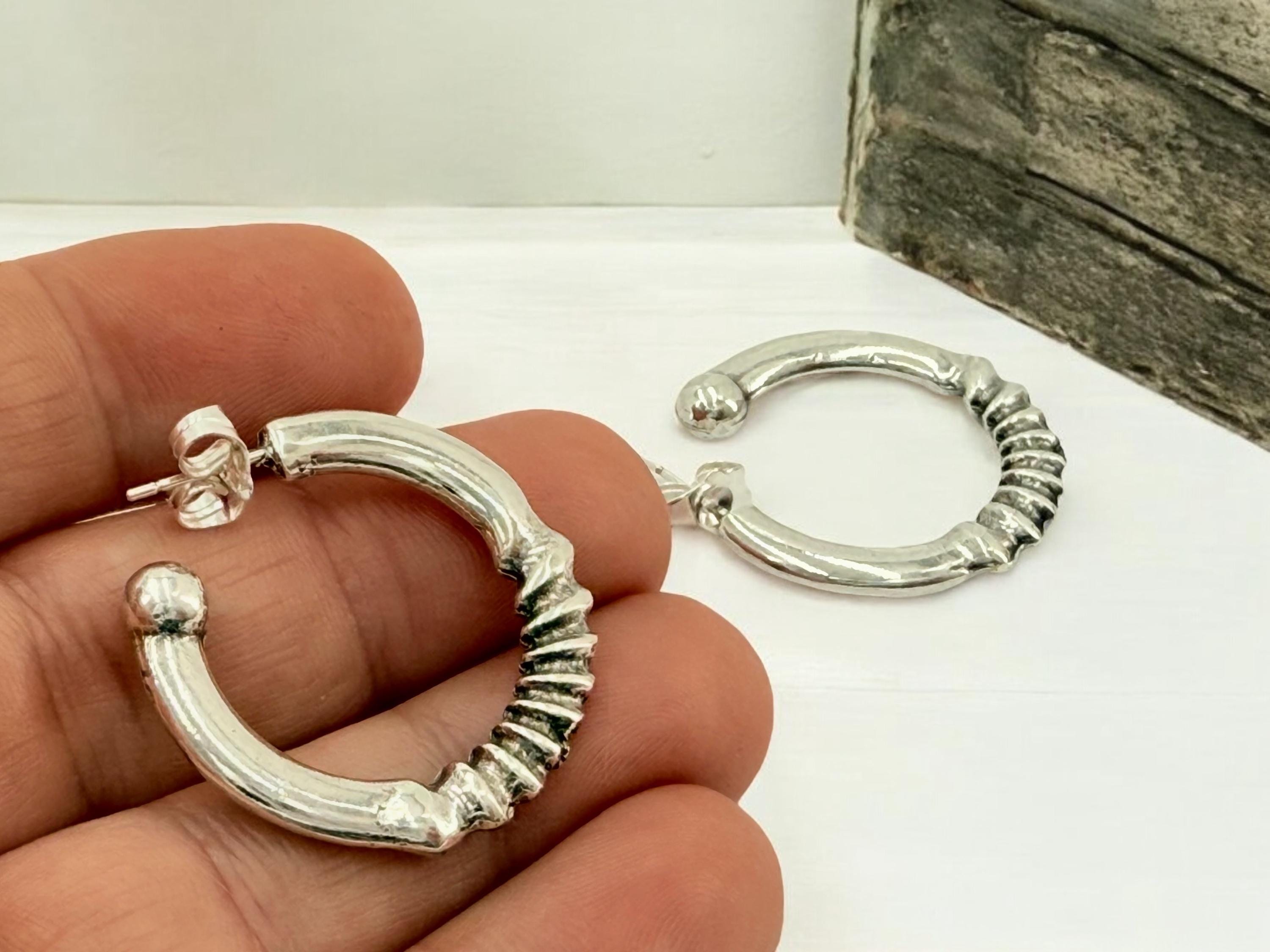 Big Chunky silver hoops, hammered hoops, engraved silver hoops, statement silver hoops, , bulky hoops, bohemian hoops, gift
