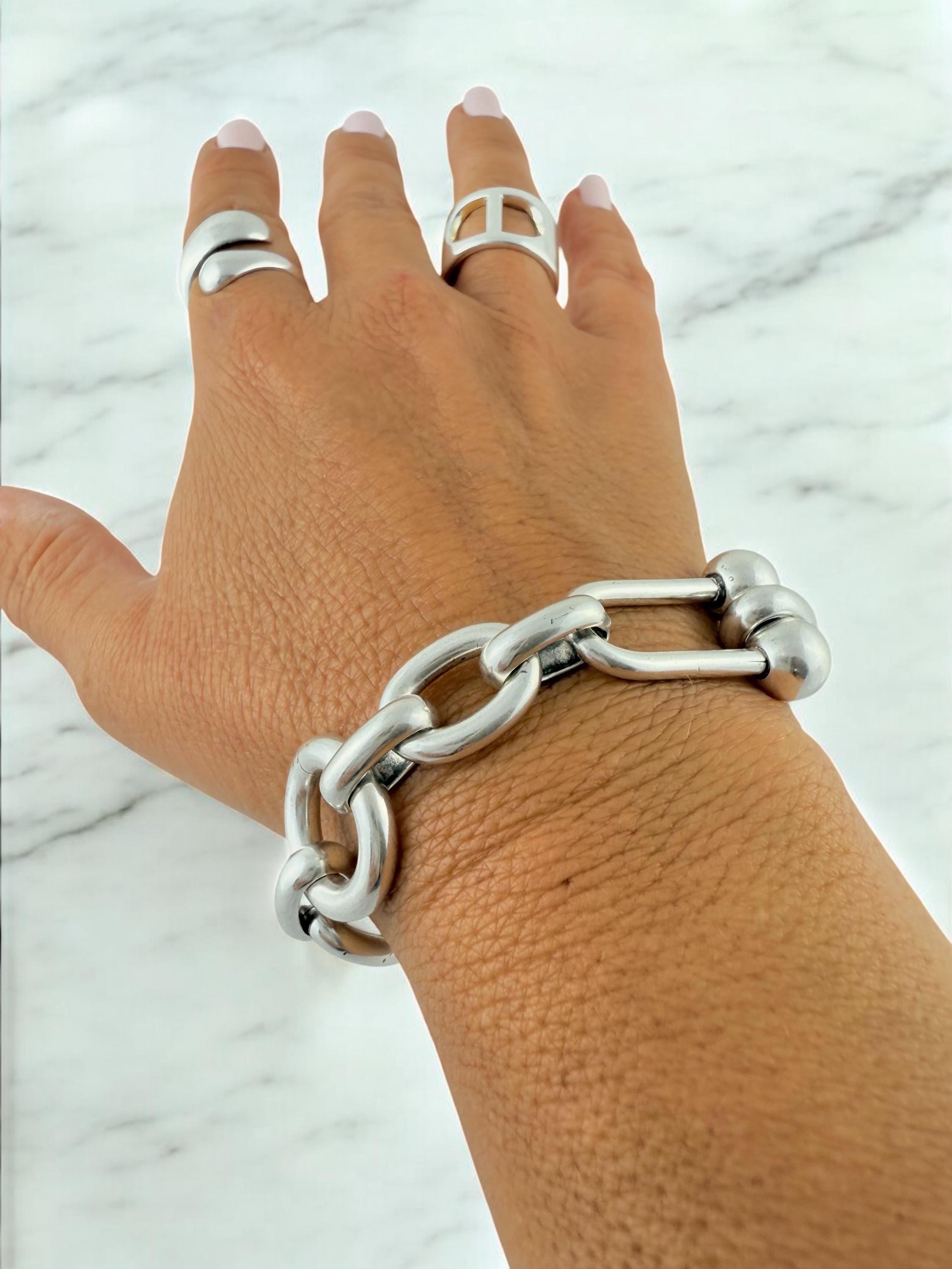 Chunky silver bracelet, bold link bracelet, thick chain bracelet, statement boho bracelet, uno de 50 style, bracelet, women birthday gift