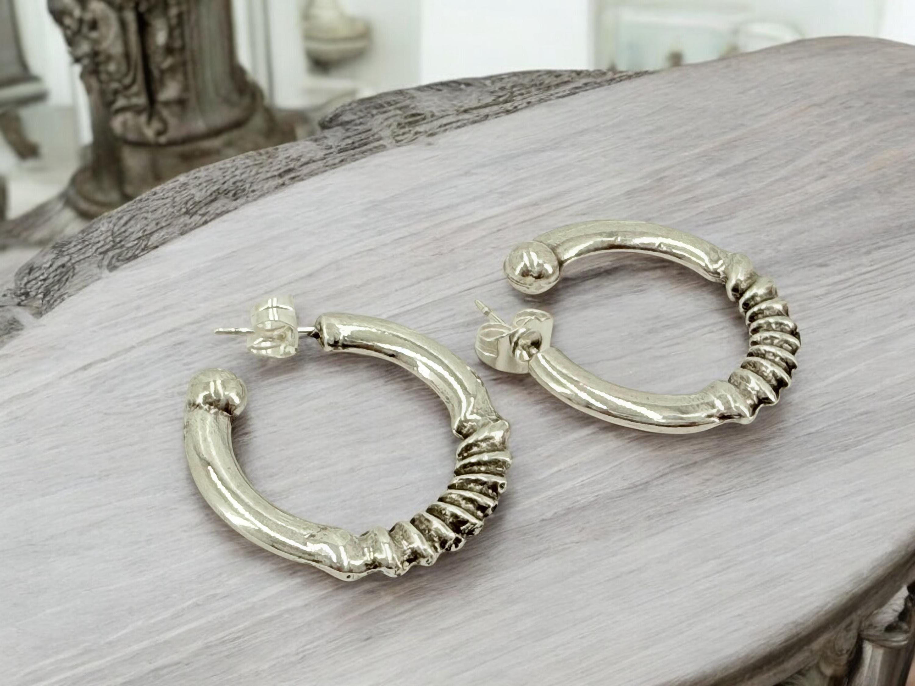 Big Chunky silver hoops, hammered hoops, engraved silver hoops, statement silver hoops, uno de 50 style, bulky hoops, bohemian hoops, gift