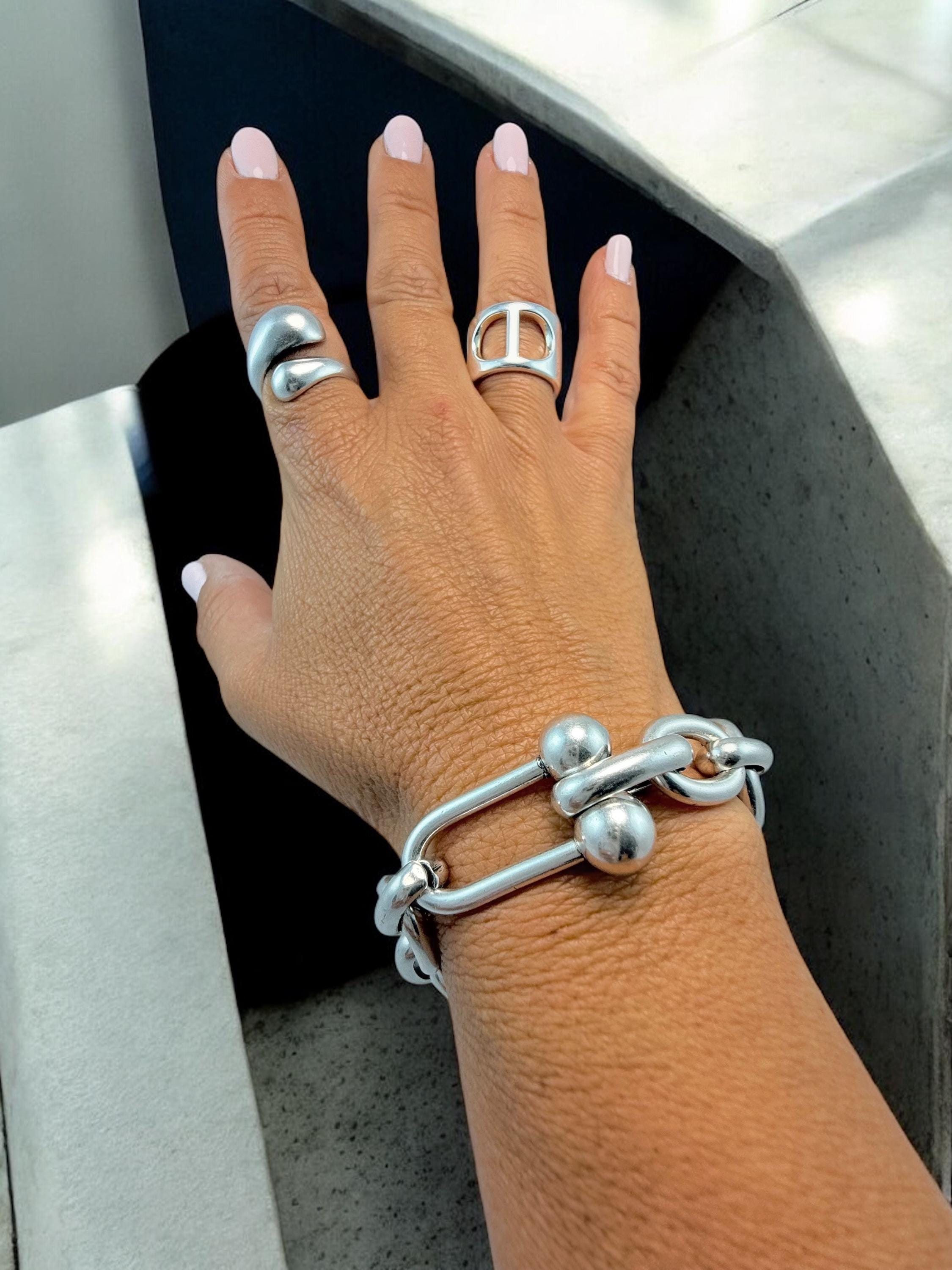 Chunky silver bracelet, bold link bracelet, thick chain bracelet, statement boho bracelet, uno de 50 style, bracelet, women birthday gift