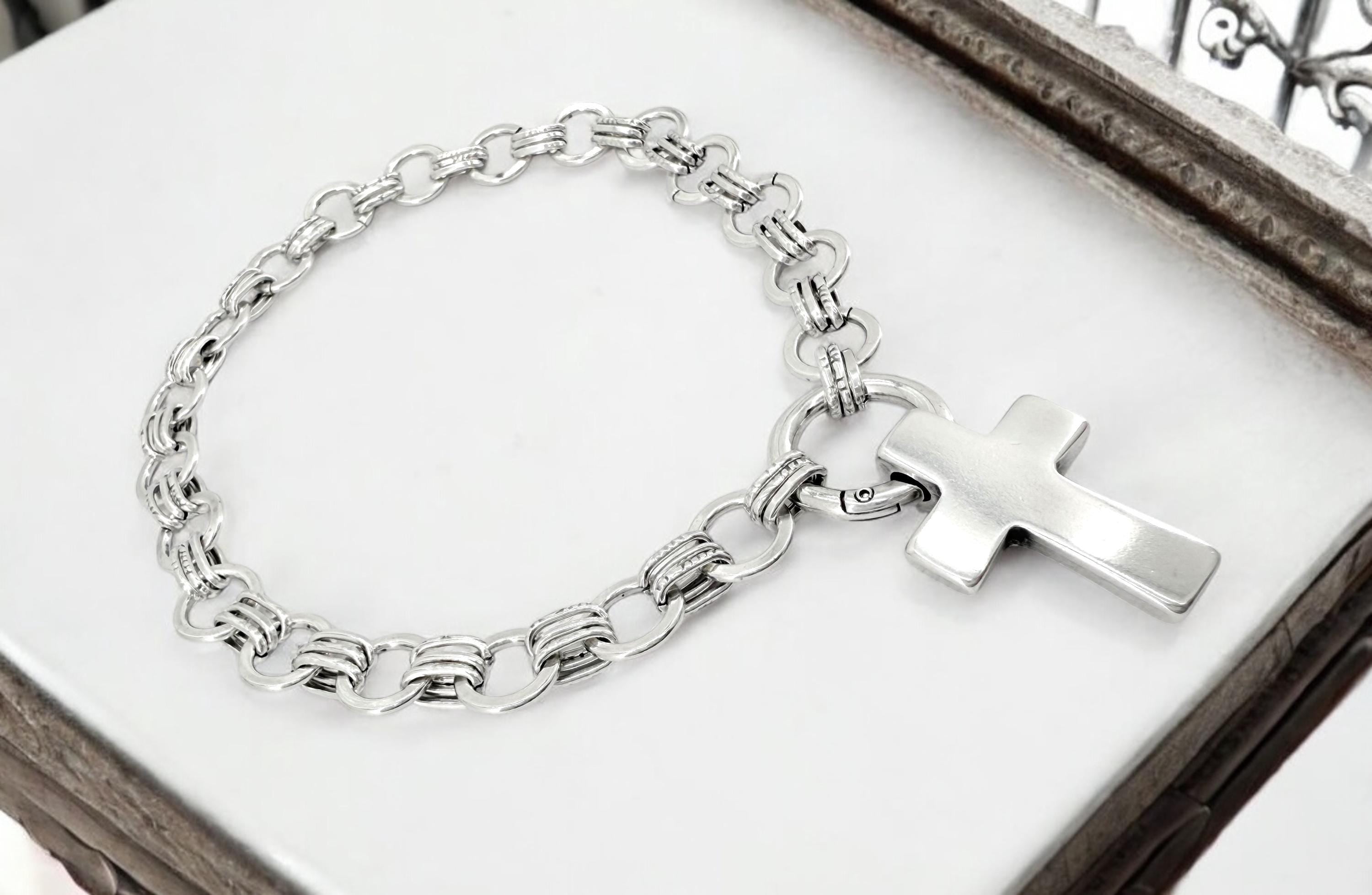 Silver chunky chain necklace with cross pendant, statement cross necklace, bold cross necklace, uno de 50 style, women’s gift, large chain