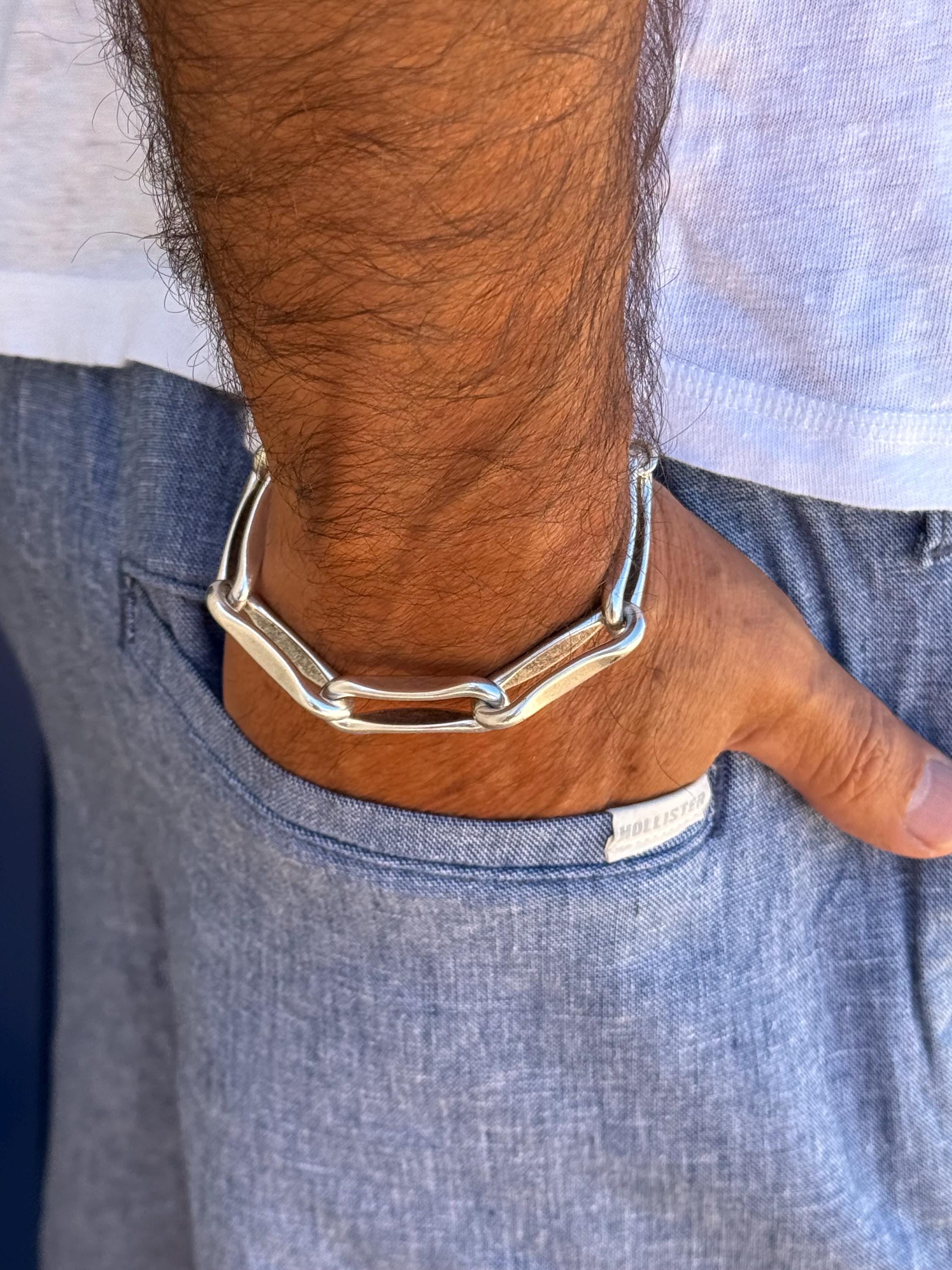Chunky Silver Chain Bracelet for Men – Lightweight Aluminum - antique silver finished – Bold Adjustable Design – Handmade Jewelry – 7.8 in