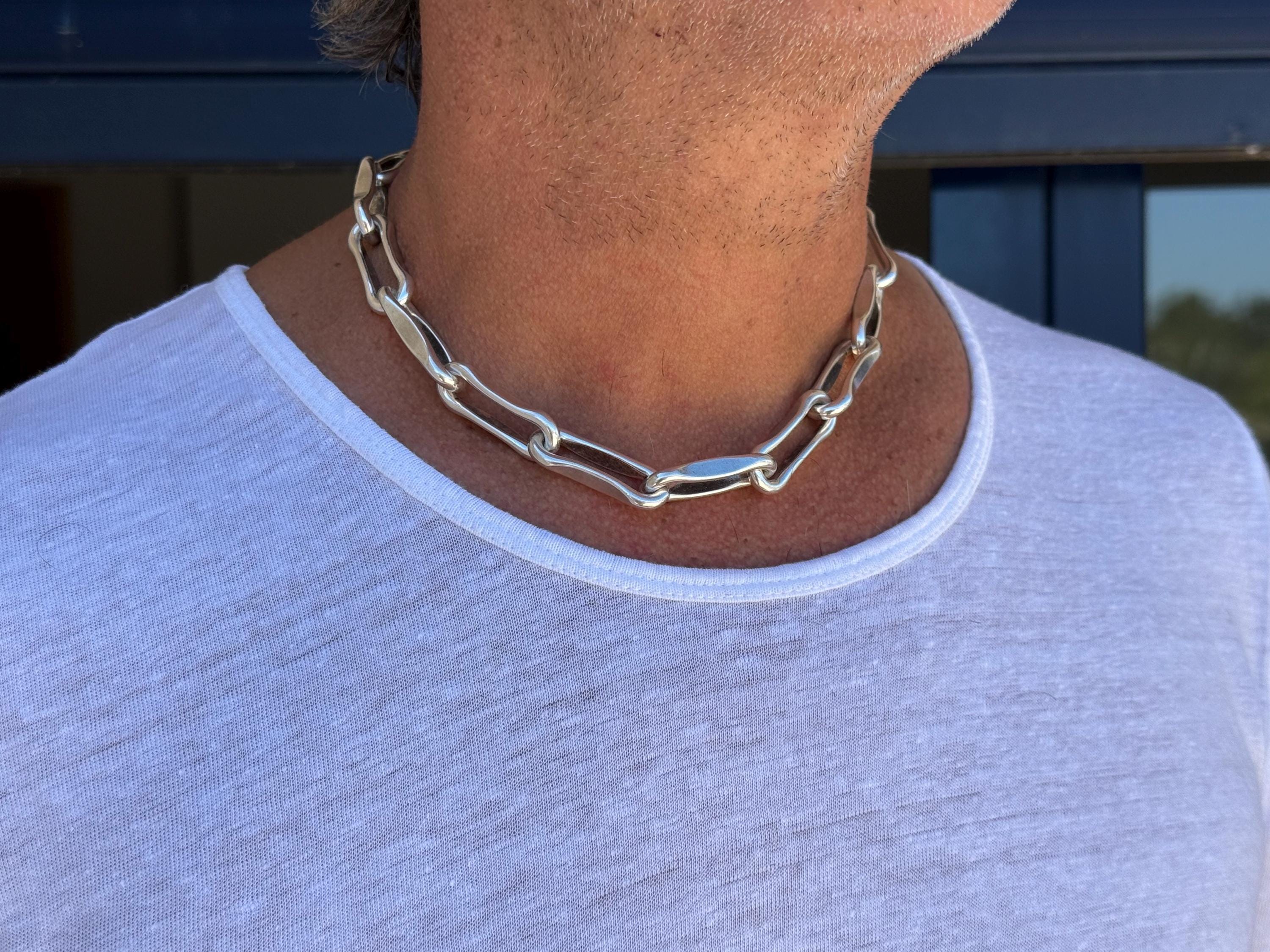 Chunky Silver Chain Bracelet for Men – Lightweight Aluminum - antique silver finished – Bold Adjustable Design – Handmade Jewelry – 7.8 in