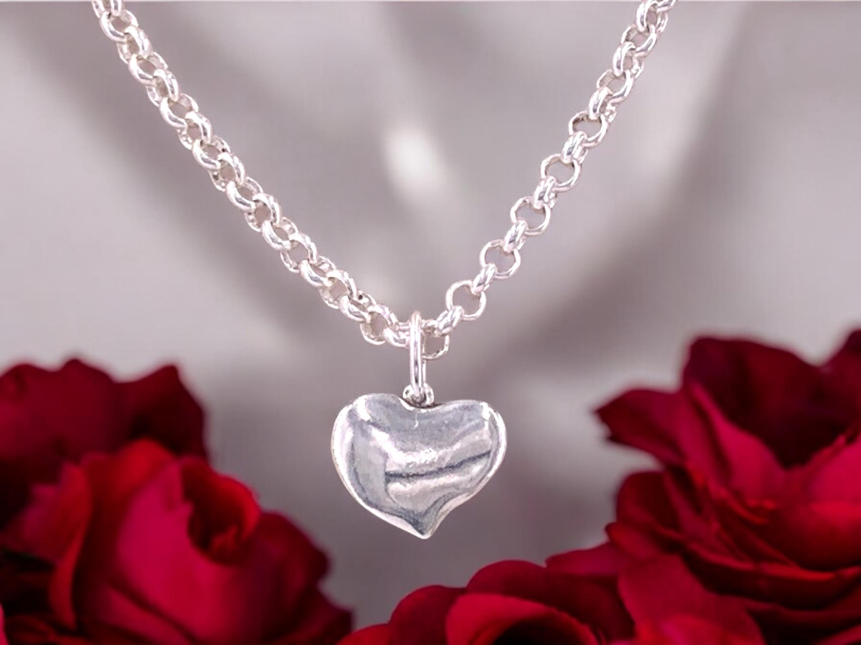 Heart pendant chunky silver chain necklace, silver heavyweight rolo chain necklace, heart pendant necklace, uno de 50 style, Valentines gift