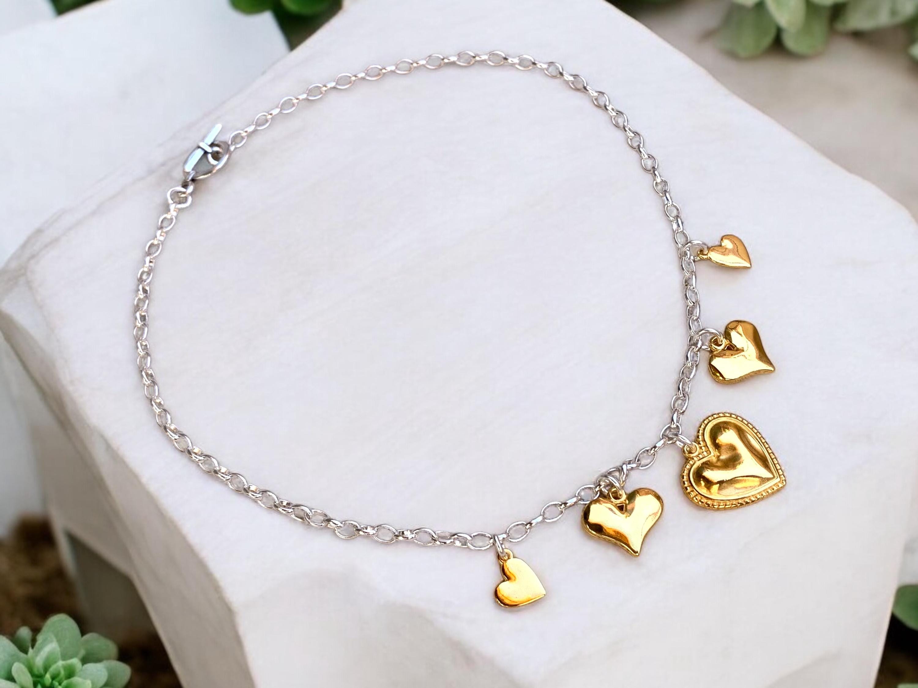 Set of necklaces with heart pendant charms, gold and silver necklaces, bohemian necklace, layering necklace set, valentines gift for women