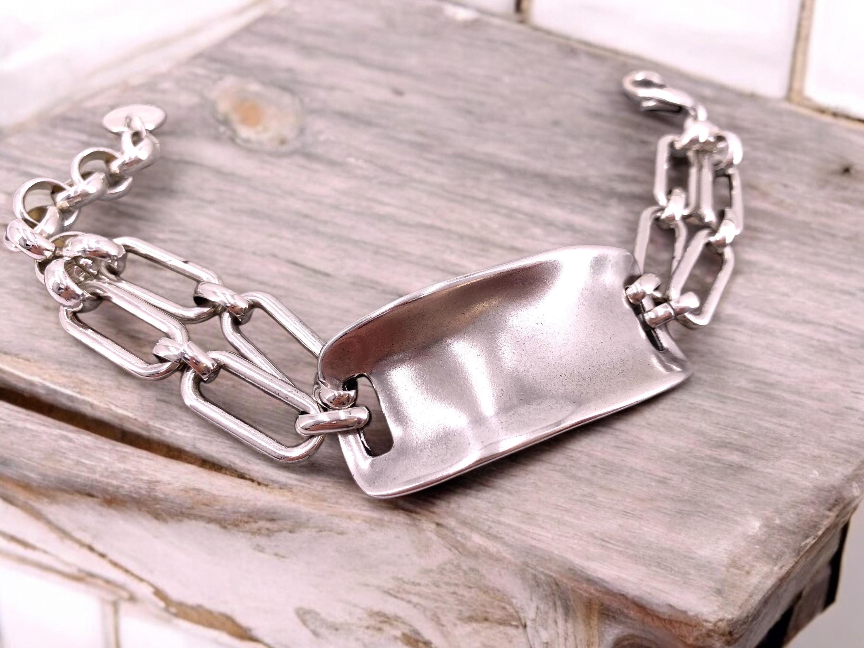 Chunky silver bracelet, cuff bracelet, silver bold bracelet, sulver chain bracelet, voluminous bracelet, uno de 50 style, statement bracelet