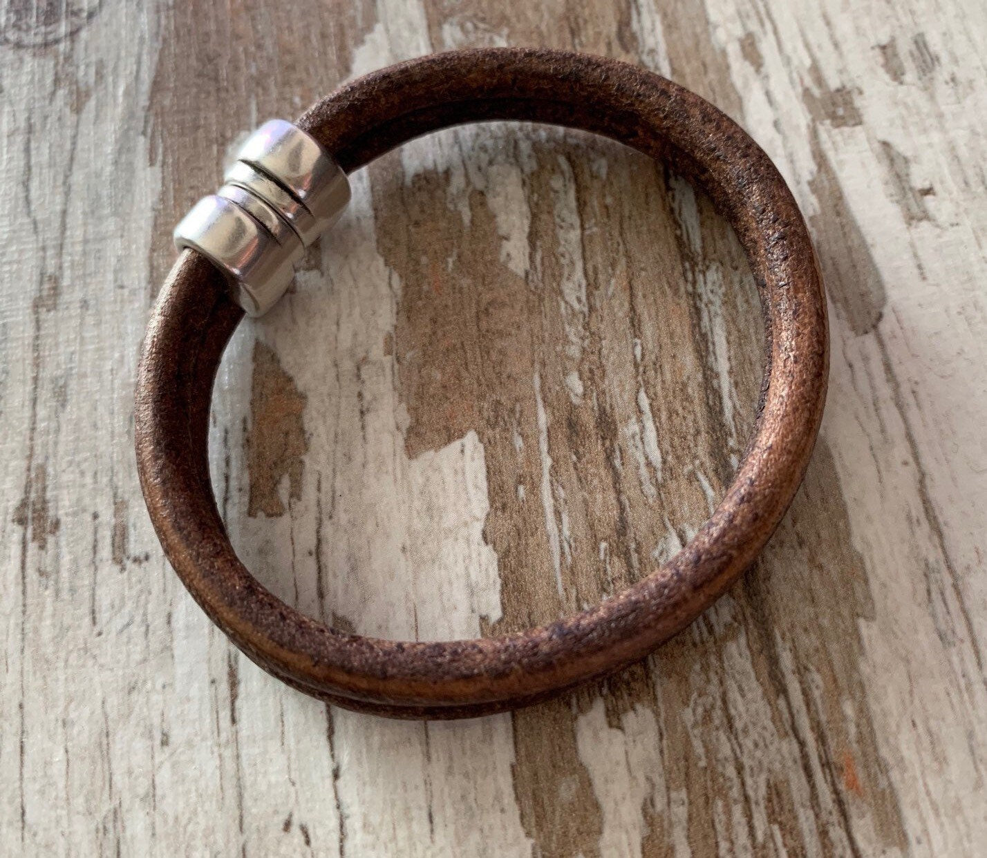 Leather Bracelet for Men with Silver Beads, Surf & Rock Style Adjustable Wristband, Handmade Minimalist Accessory