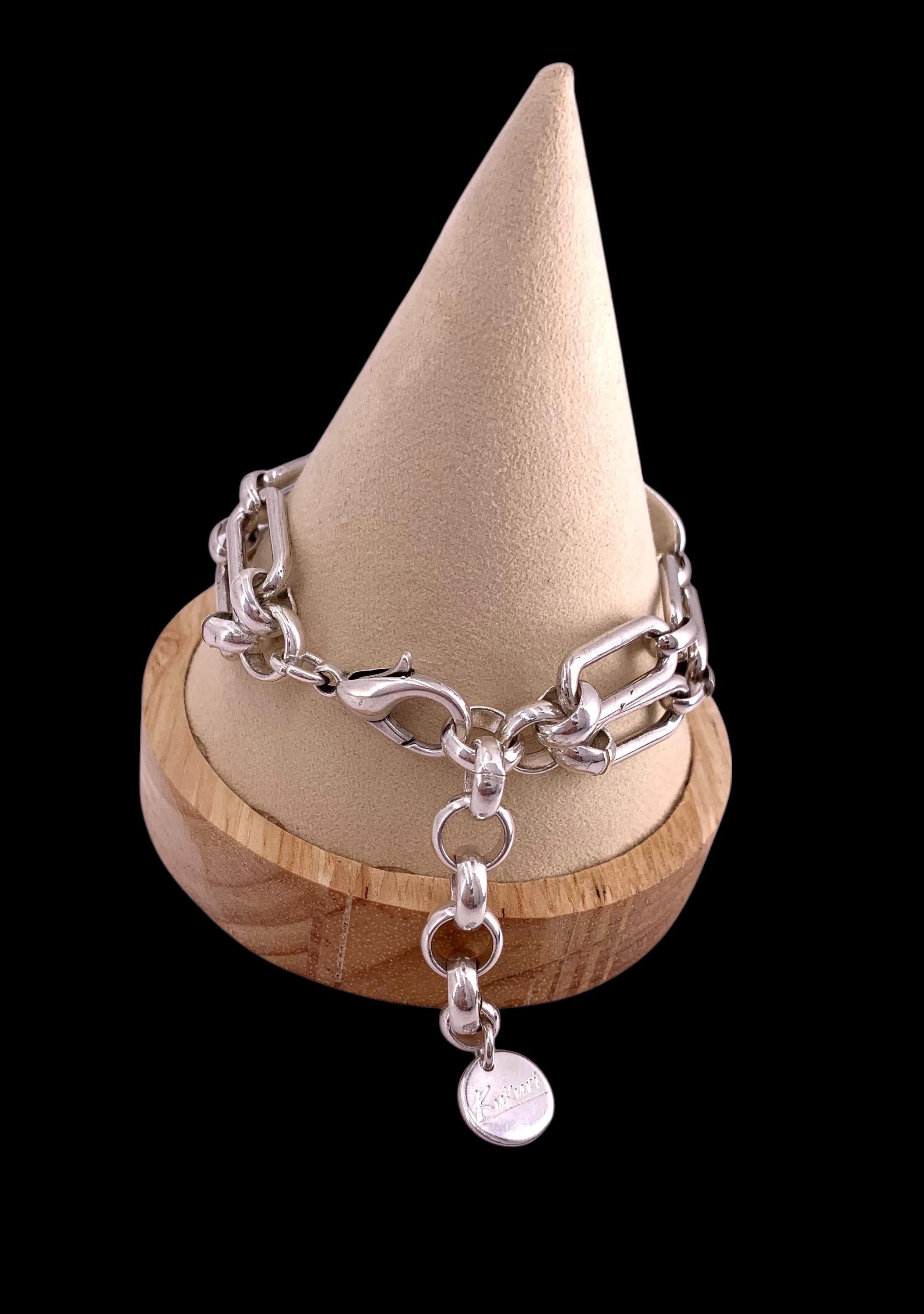 Chunky silver bracelet, cuff bracelet, silver bold bracelet, sulver chain bracelet, voluminous bracelet, uno de 50 style, statement bracelet