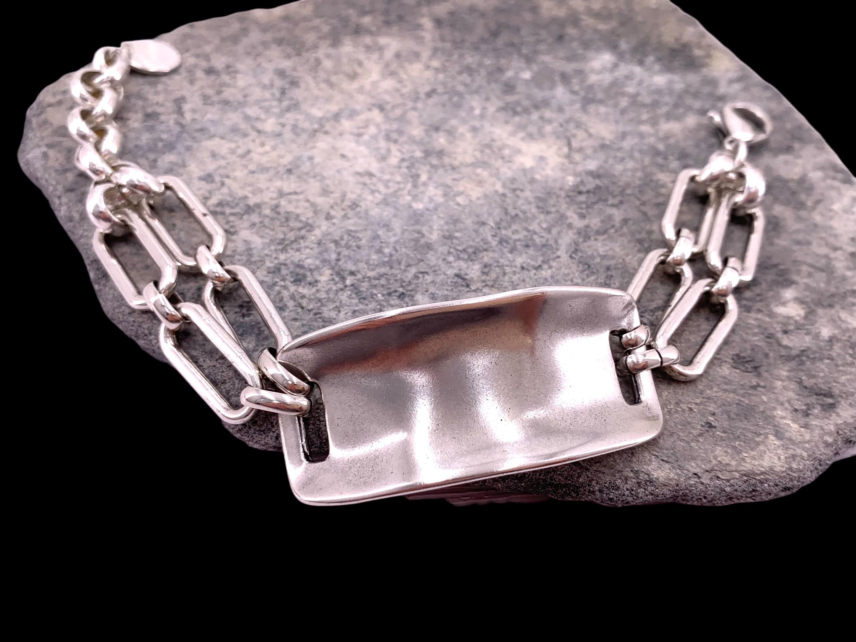 Chunky silver bracelet, cuff bracelet, silver bold bracelet, sulver chain bracelet, voluminous bracelet, uno de 50 style, statement bracelet