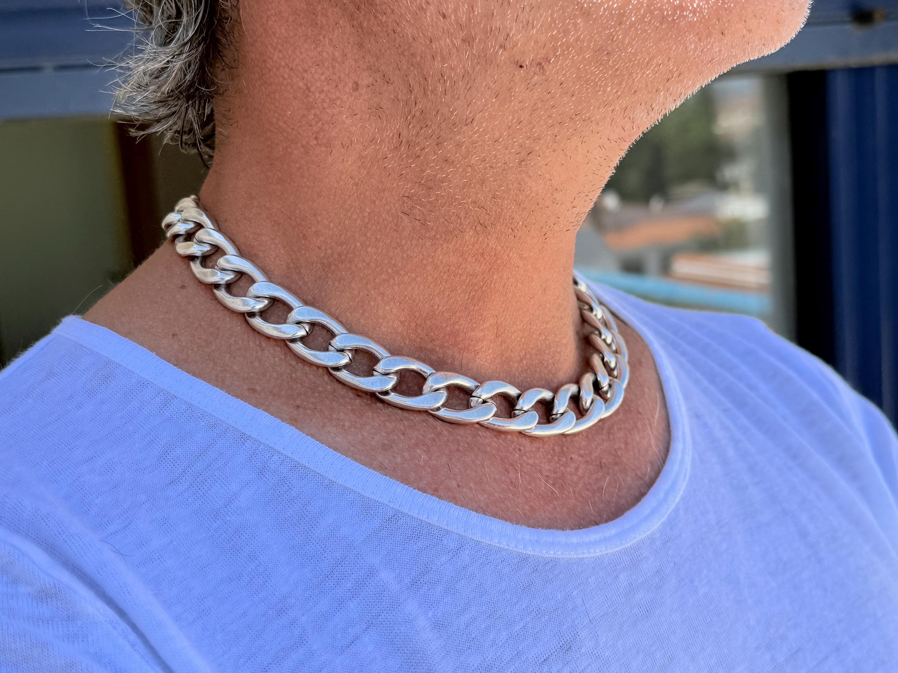 Chunky Cuban curb chain necklace for men, masculine silver, bulky men necklace, gift for boyfriend, statement men necklace