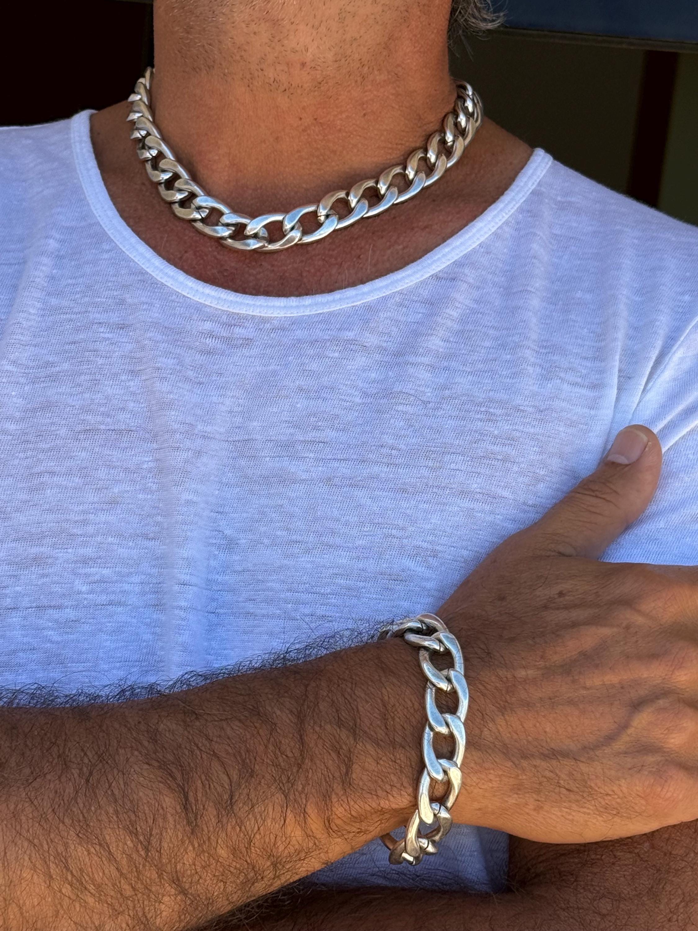 Chunky Cuban curb chain necklace for men, masculine silver, bulky men necklace, gift for boyfriend, statement men necklace