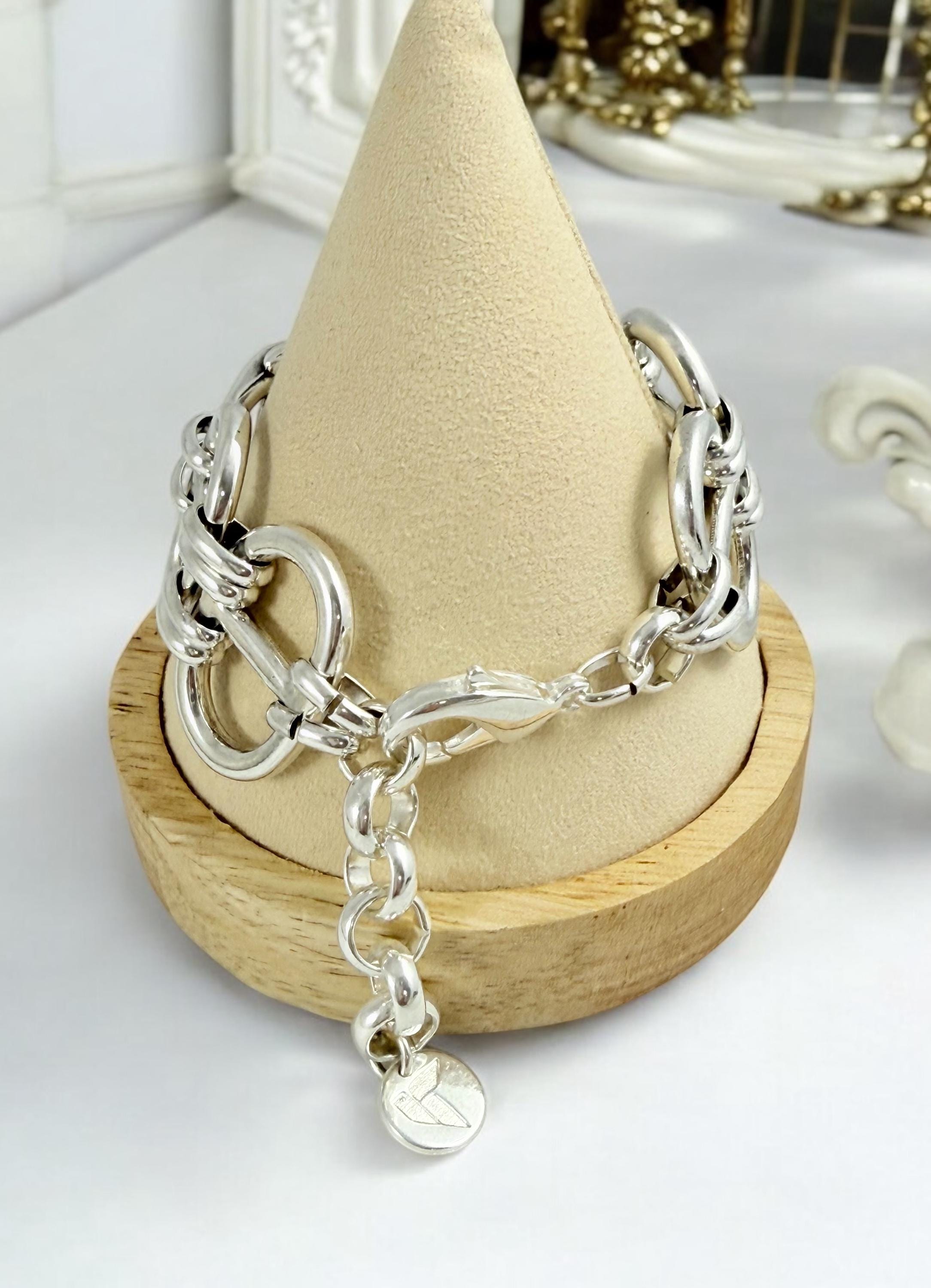 Chunky silver bracelet, cuff bracelet, silver bold bracelet, silver chain bracelet, thick link bracelet, uno de 50 style, statement bracelet