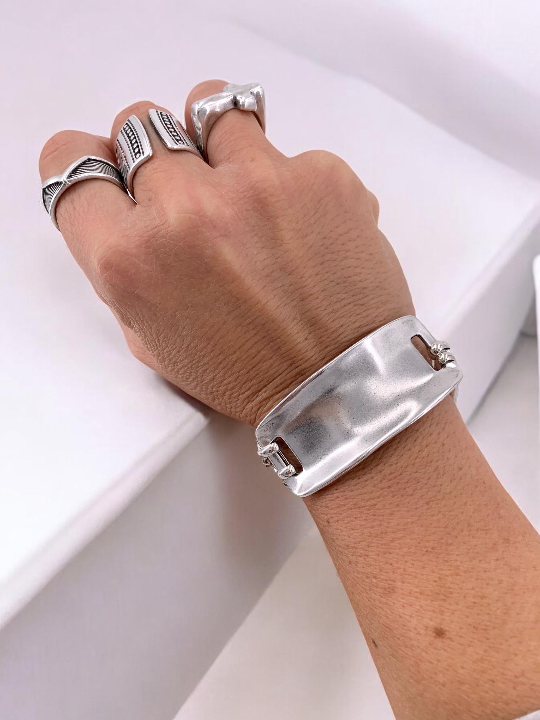 Chunky silver bracelet, cuff bracelet, silver bold bracelet, sulver chain bracelet, voluminous bracelet, uno de 50 style, statement bracelet