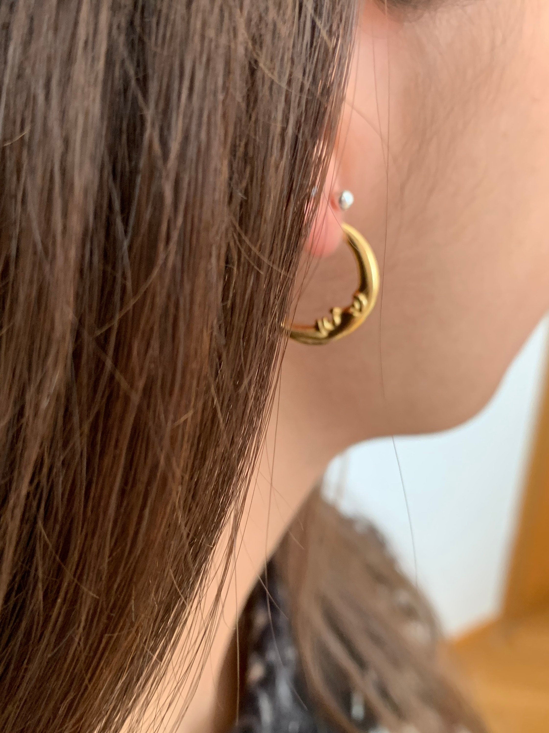 Crescent Moon Hoop Earrings – Gold Plated – Boho Everyday Jewelry – Handmade Kukuri Design