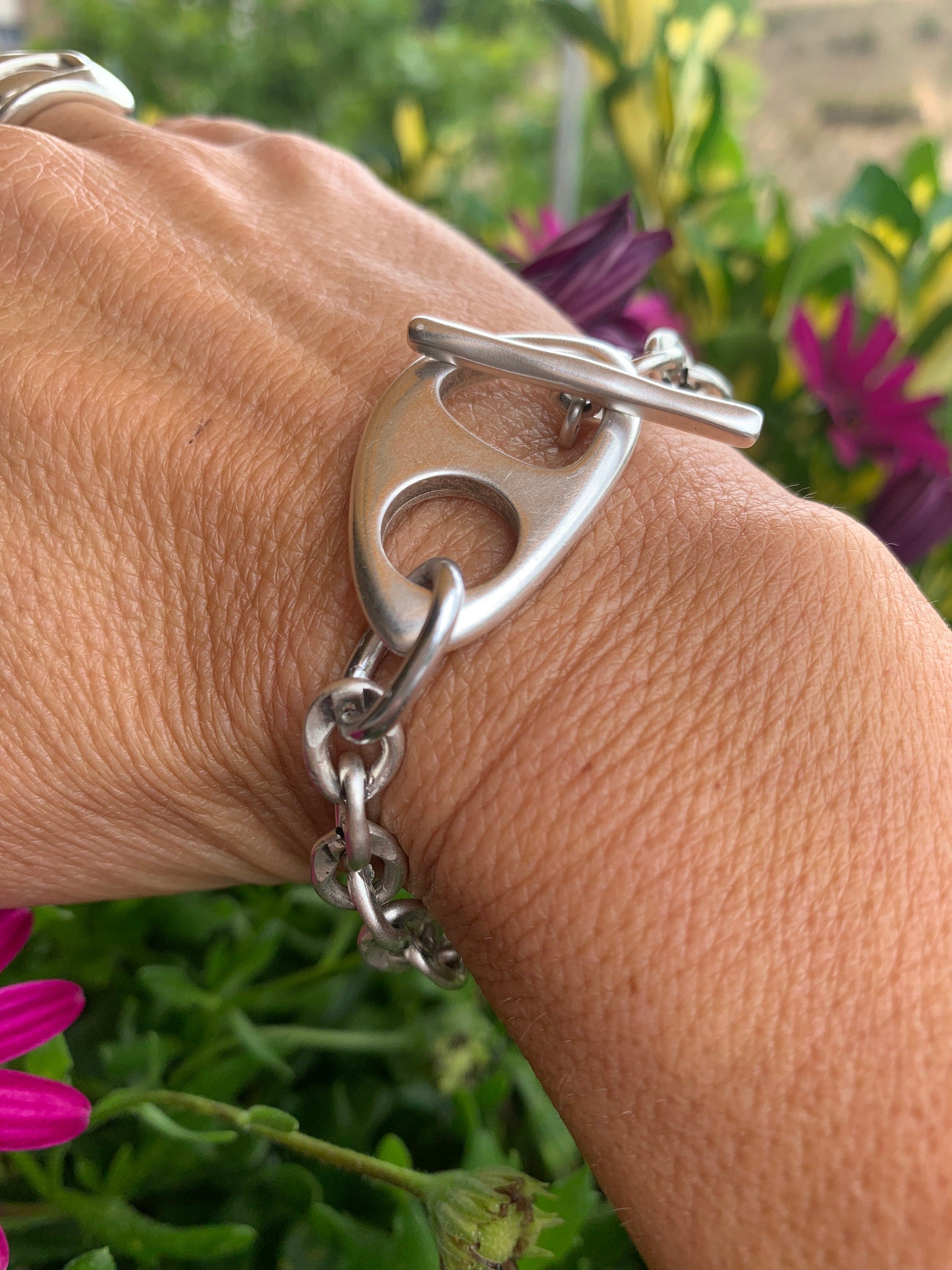 Chunky silver chain toggle bracelet, statement bracelet, thick chain bracelet, bold bracelet, bulky bracelet, gift for her, uno de 50 style