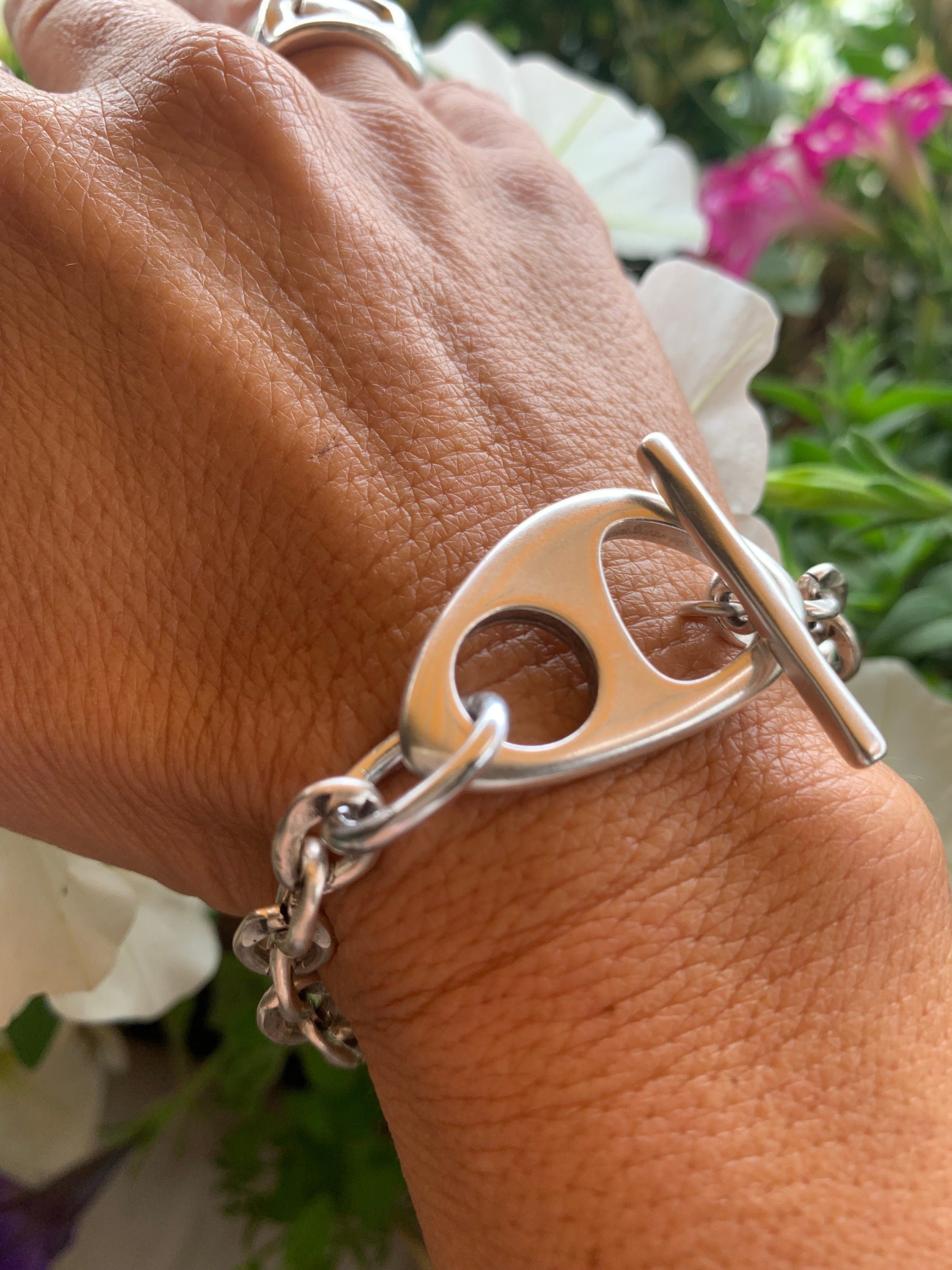 Chunky silver chain toggle bracelet, statement bracelet, thick chain bracelet, bold bracelet, bulky bracelet, gift for her, uno de 50 style